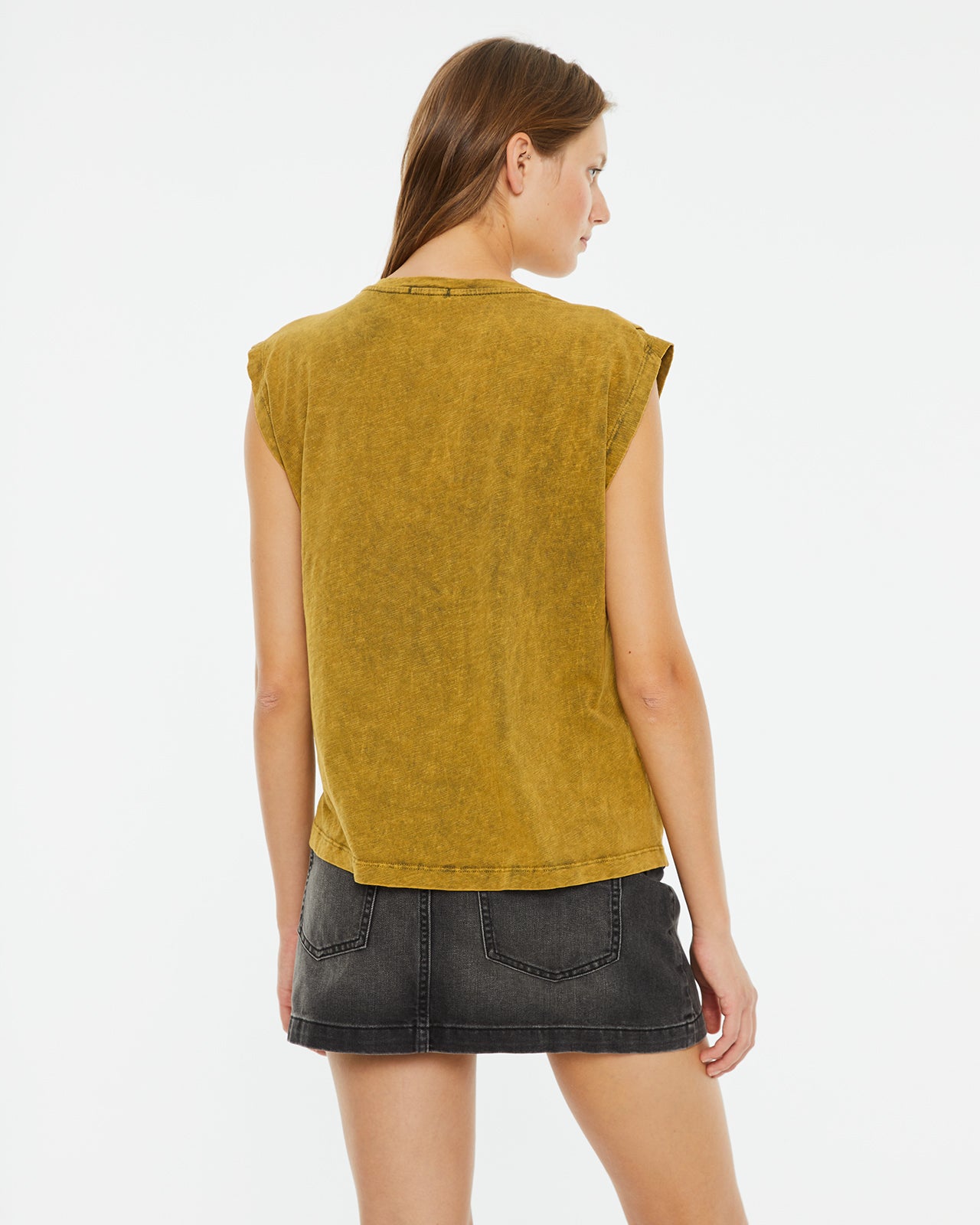 Sleeveless V-neck T-shirt with stitching detail on armhole