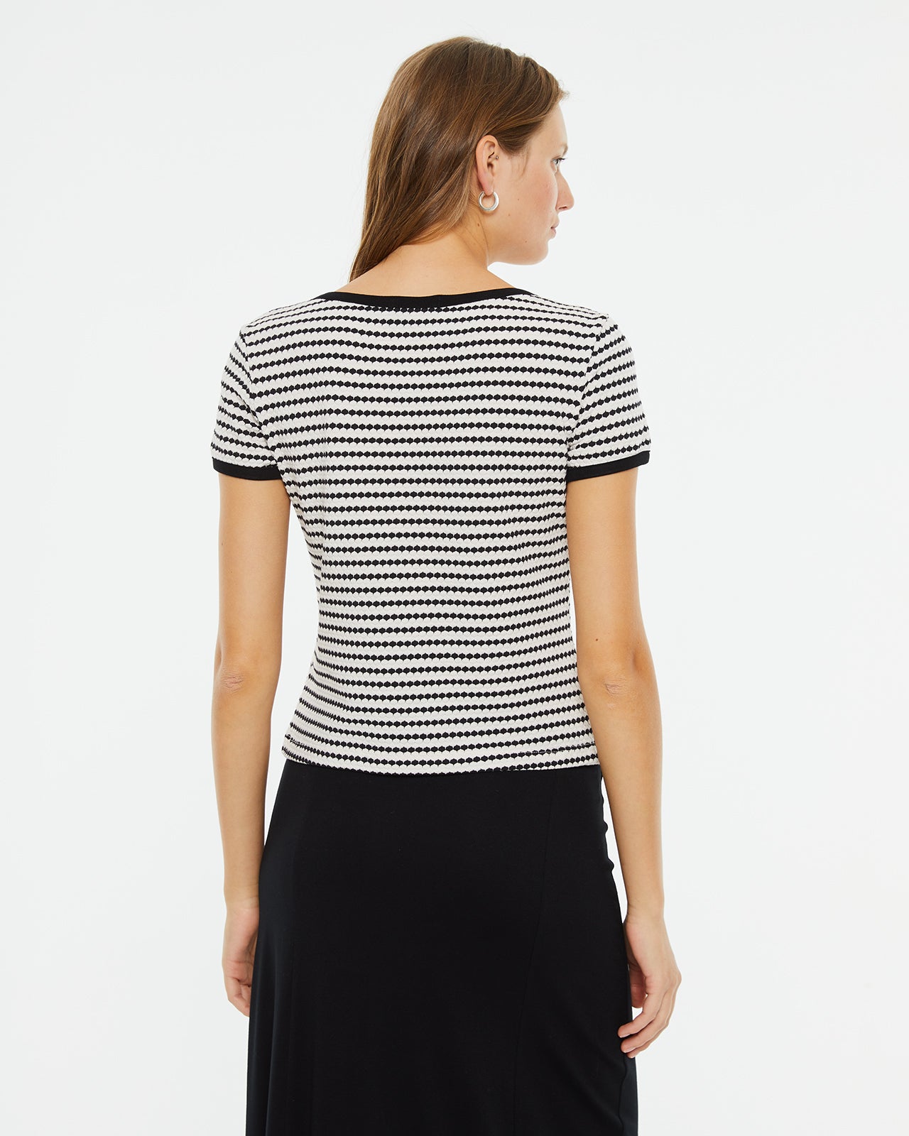 Short sleeve fitted striped crop t-shirt