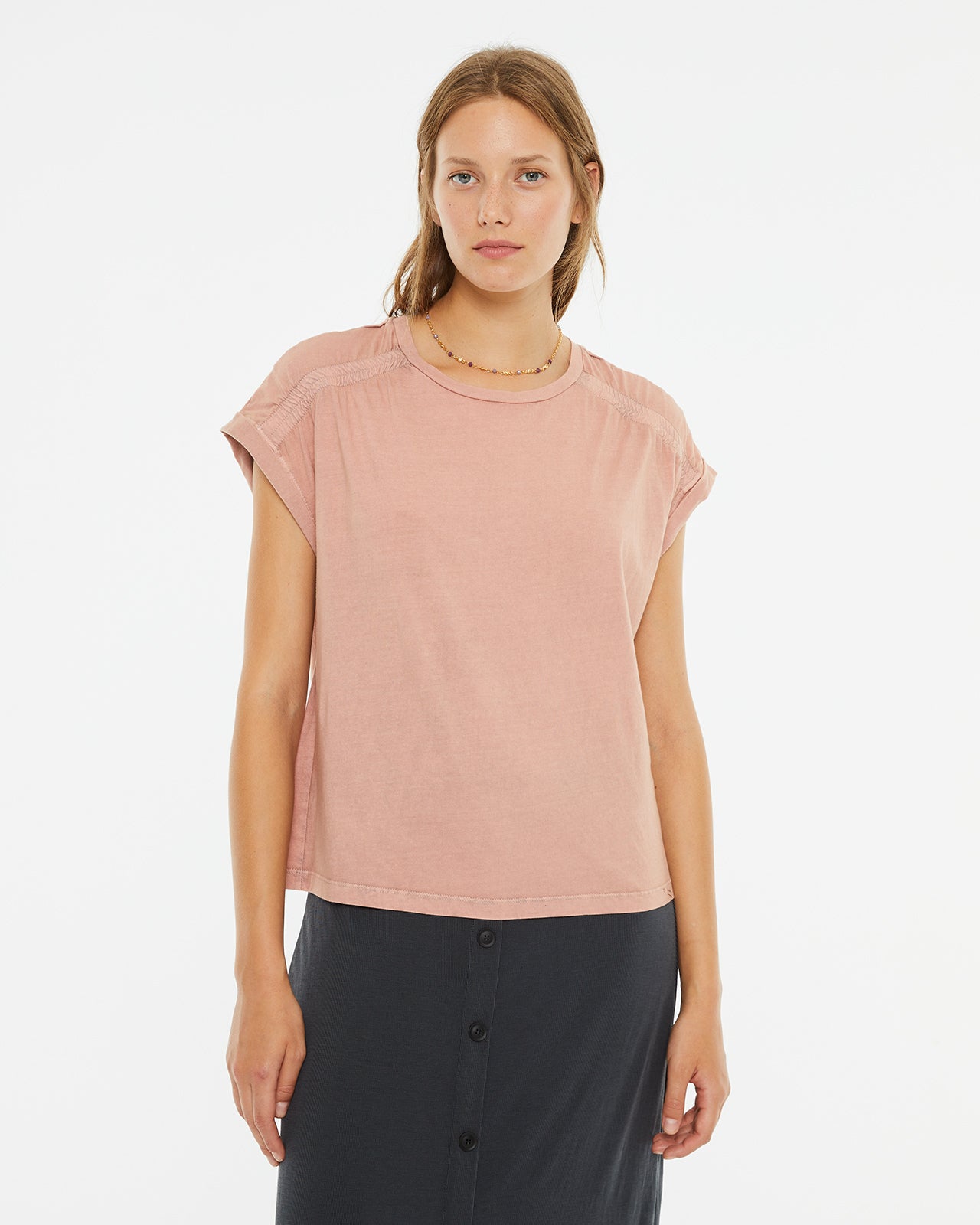 Washed effect dropped sleeve t-shirt