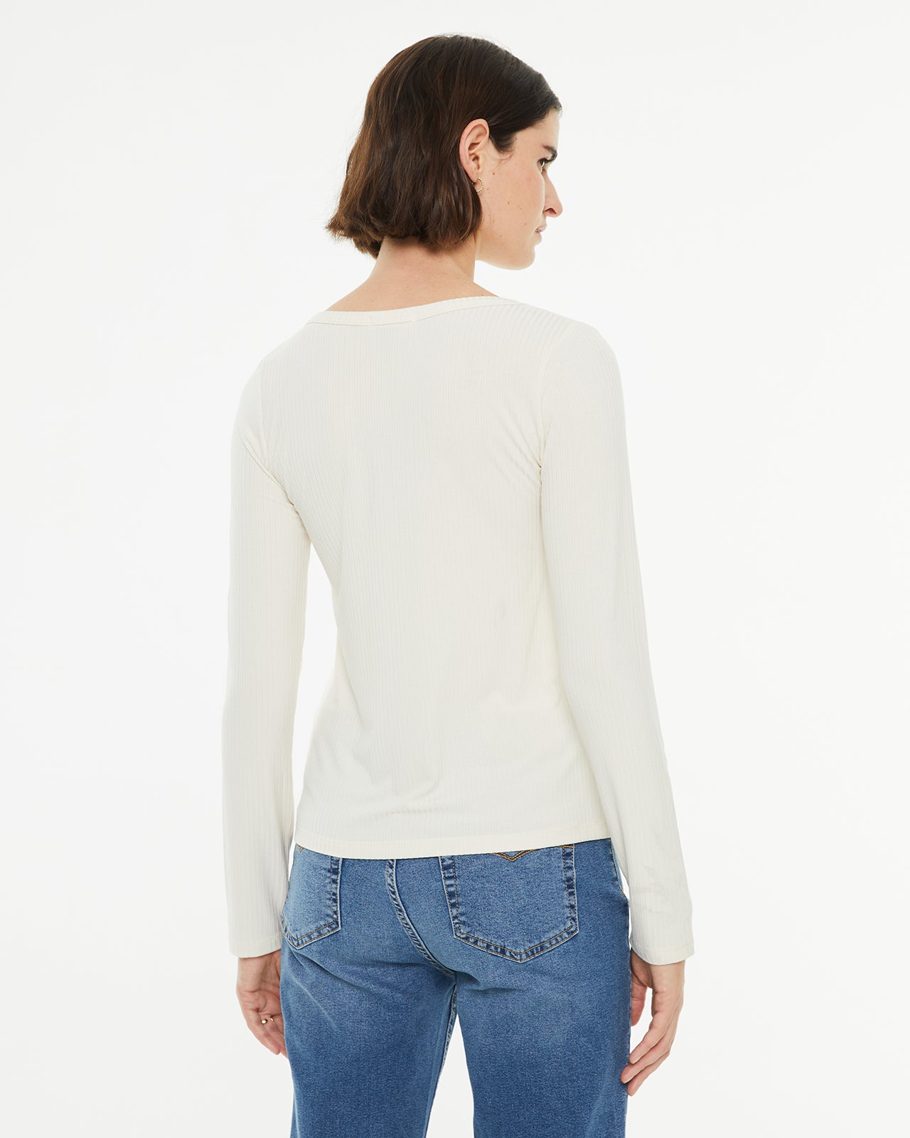 Basic fitted square neckline t-shirt in bamboo fabric