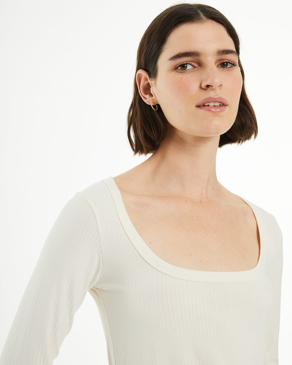 Basic fitted square neckline t-shirt in bamboo fabric