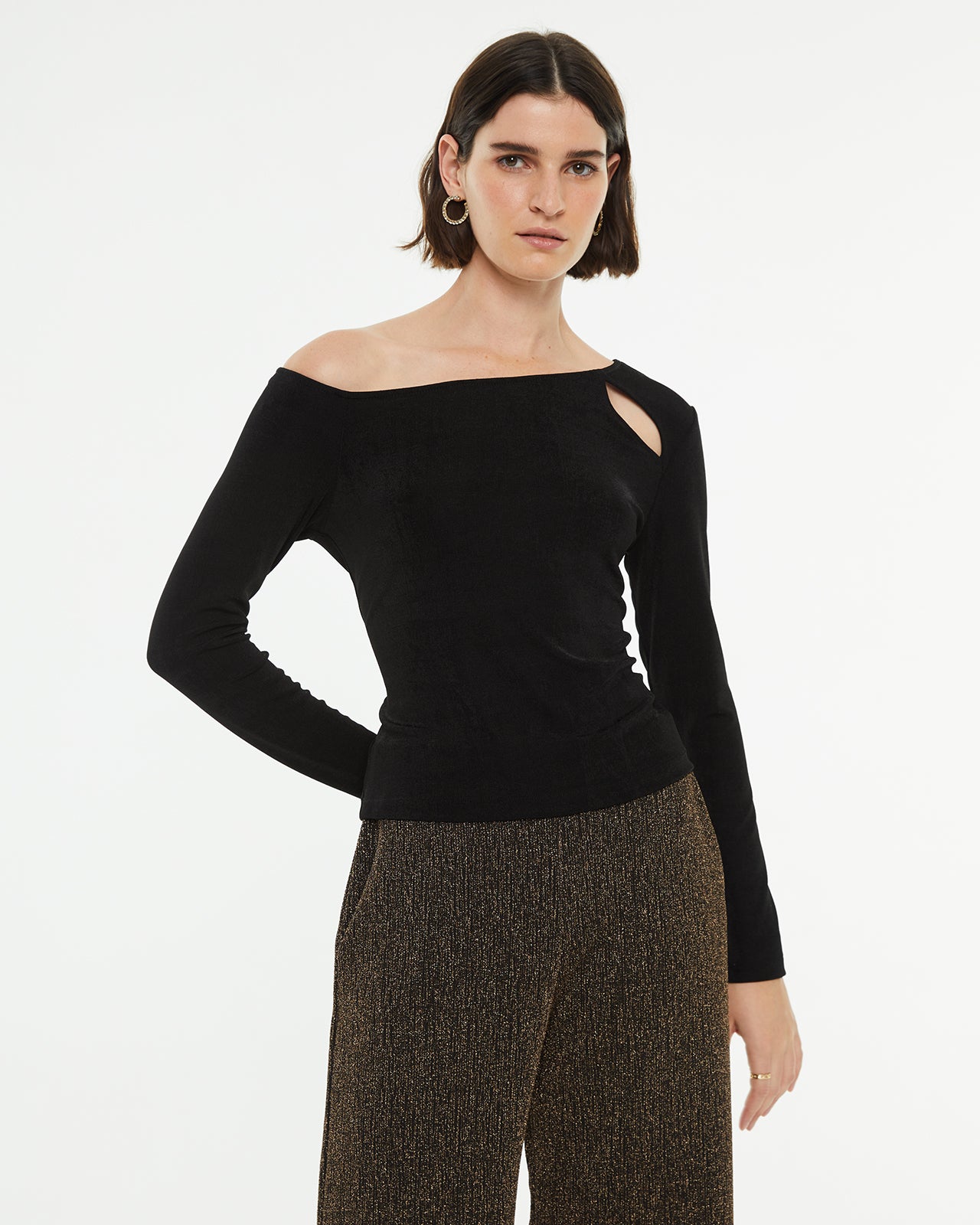 Asymmetrical T-shirt with cut-out neckline detail