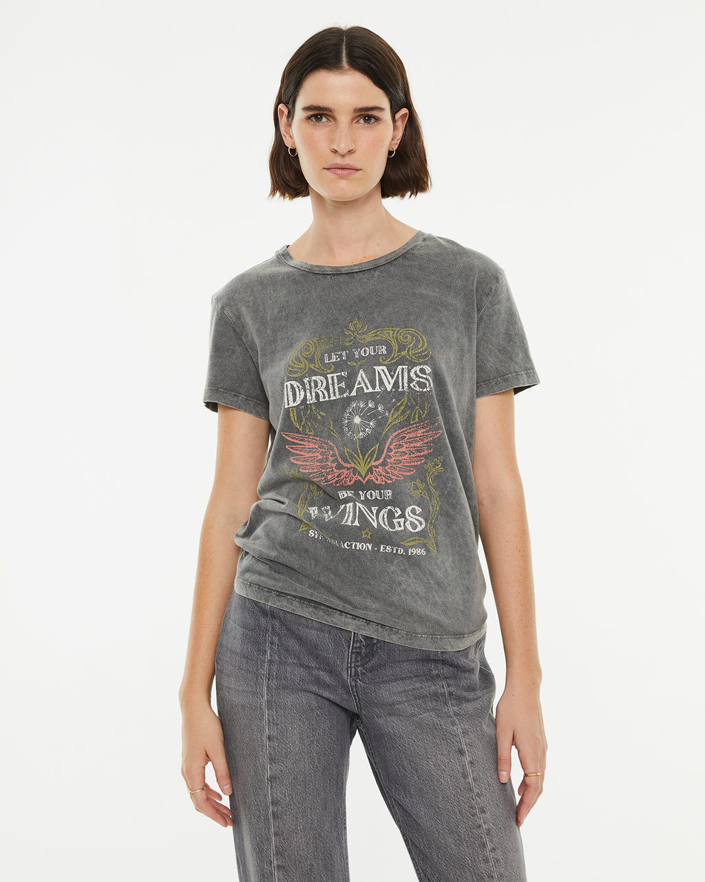 Oversized short-sleeved t-shirt with wings print