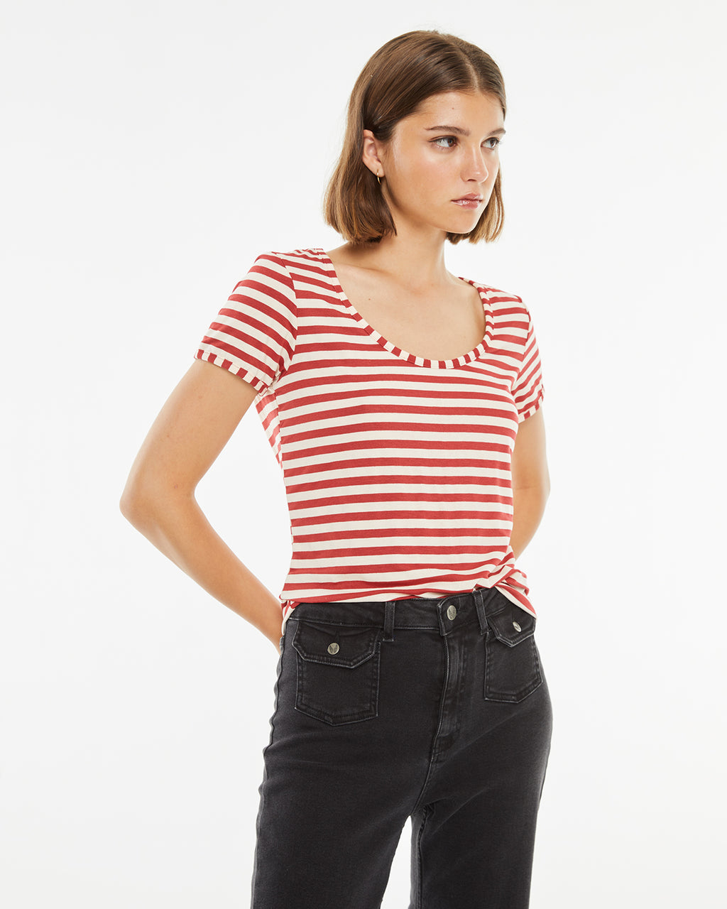 Raw and red striped short sleeve t-shirt