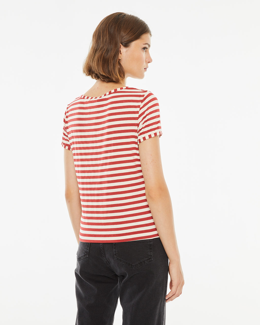 Raw and red striped short sleeve t-shirt