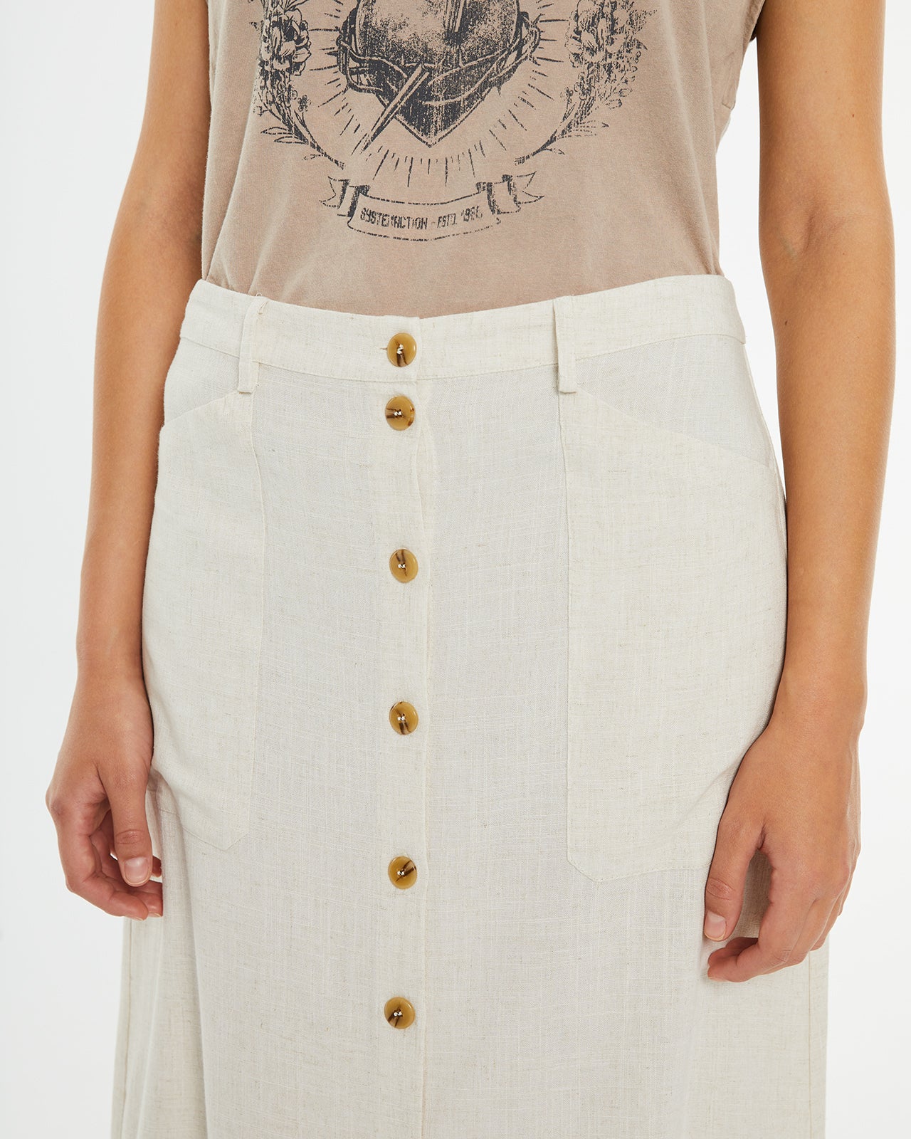 Midi skirt with linen-effect buttons