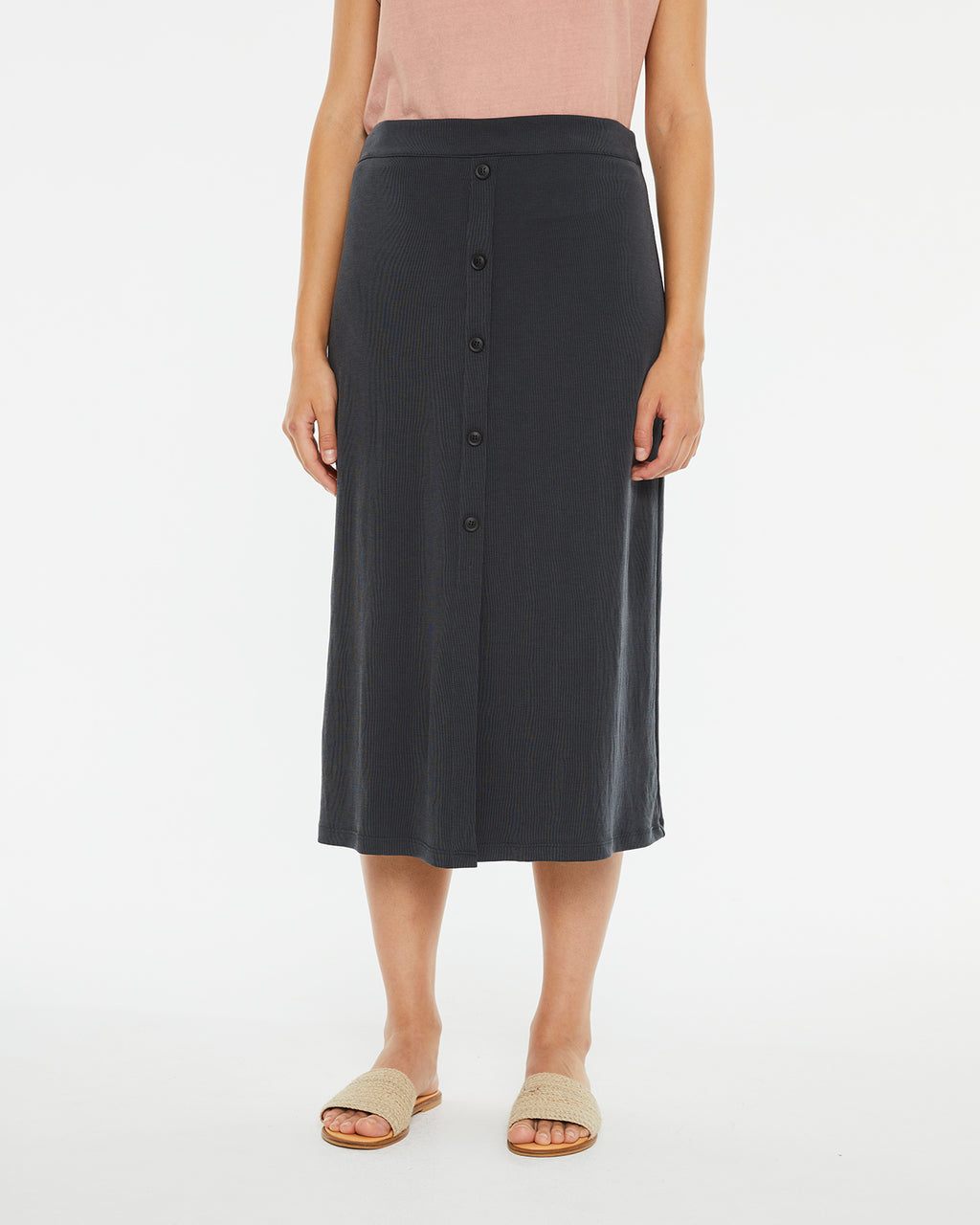 Midi skirt with central buttons on the front