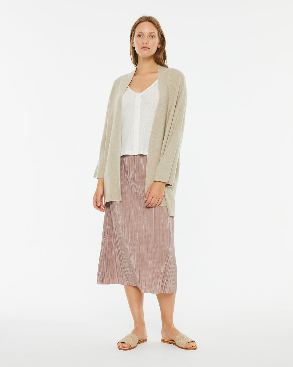 Pleated midi skirt with elastic waistband