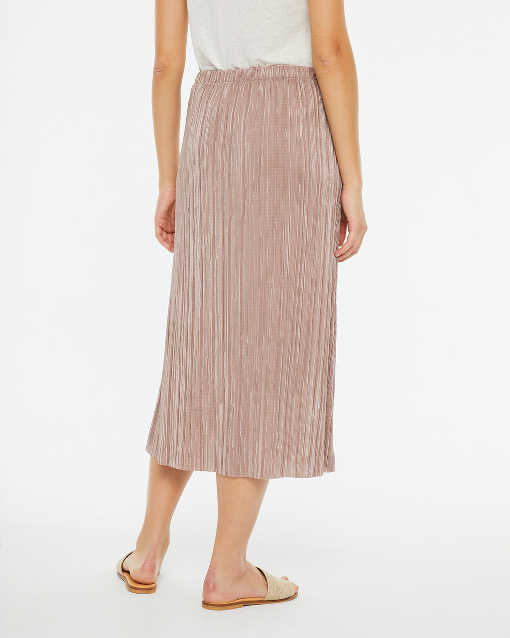 Pleated midi skirt with elastic waistband