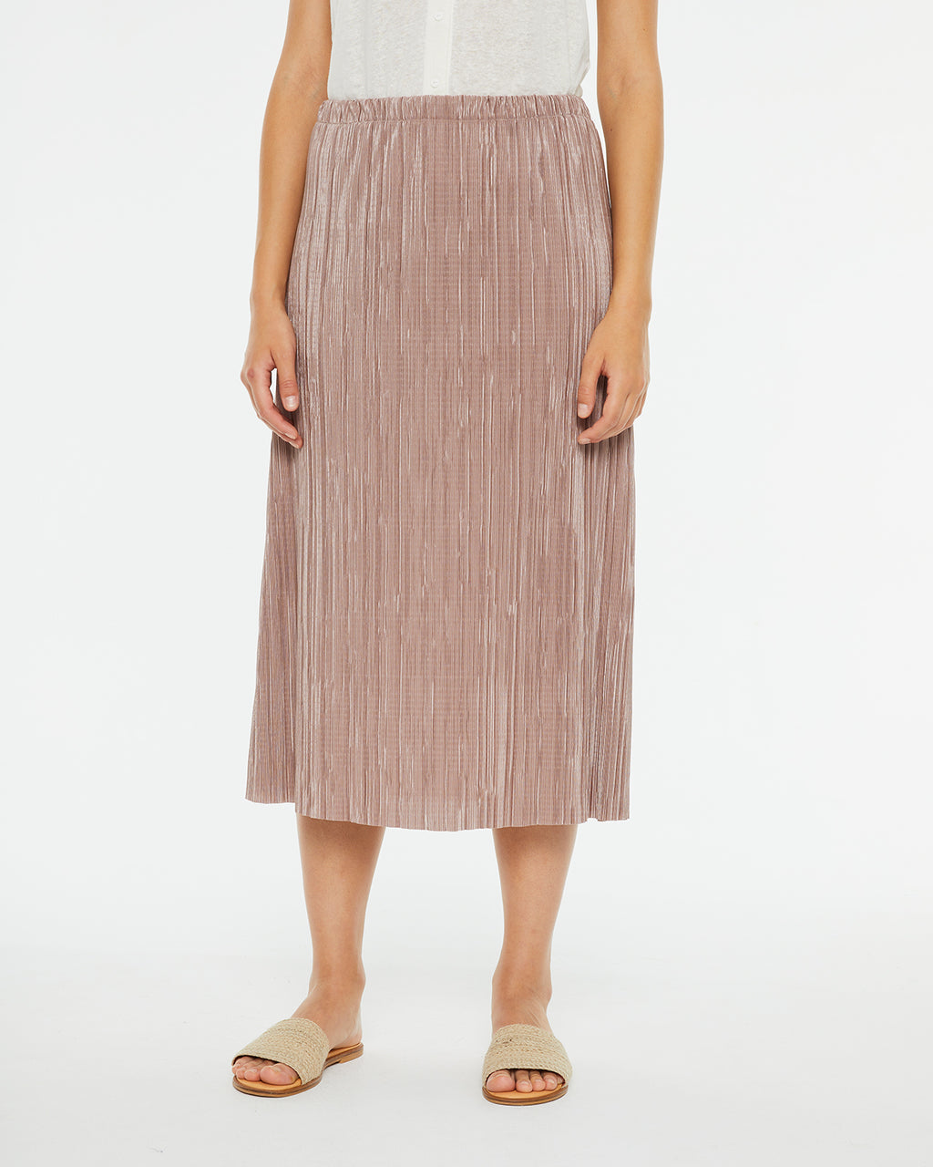 Pleated midi skirt with elastic waistband