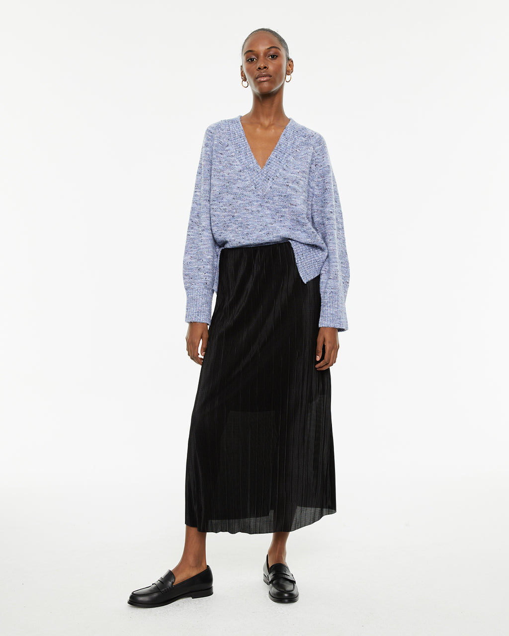 Pleated midi skirt with elastic waistband