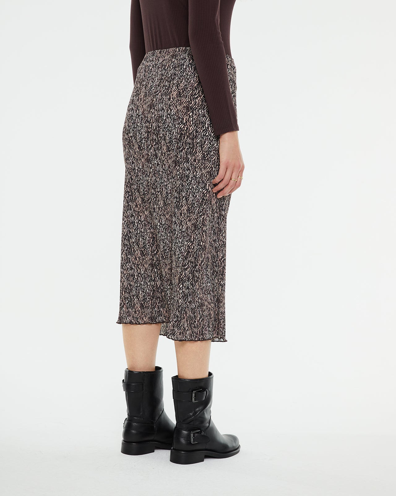 Printed pleated midi skirt