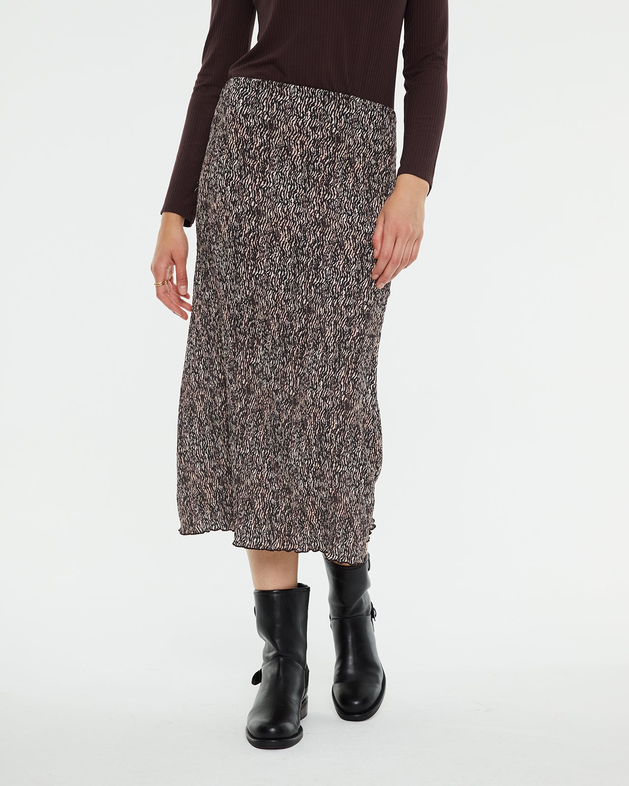 Printed pleated midi skirt