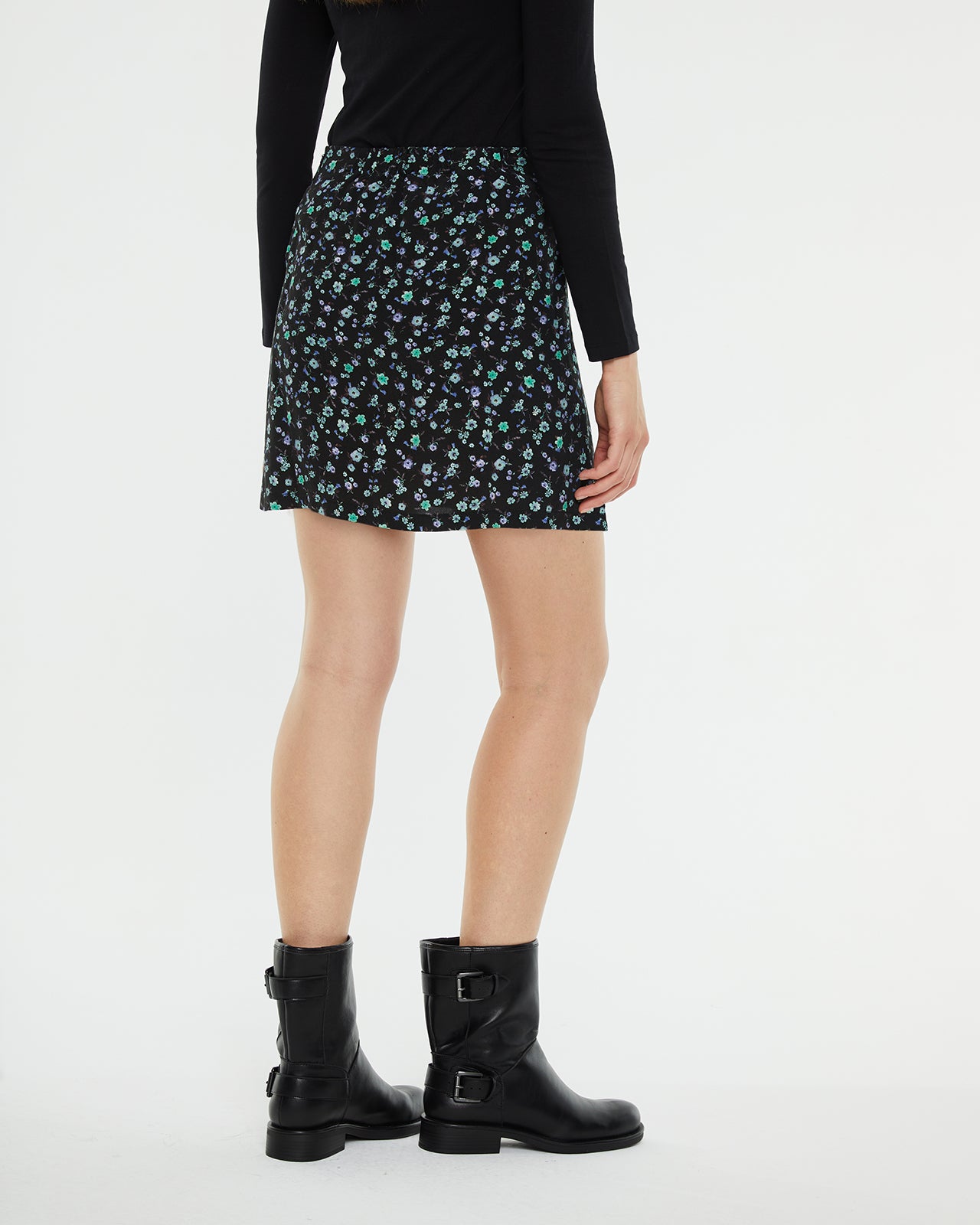 Floral print miniskirt with front slit