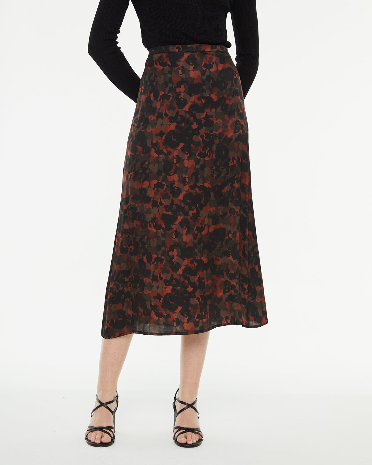 Printed flared midi skirt with invisible zipper