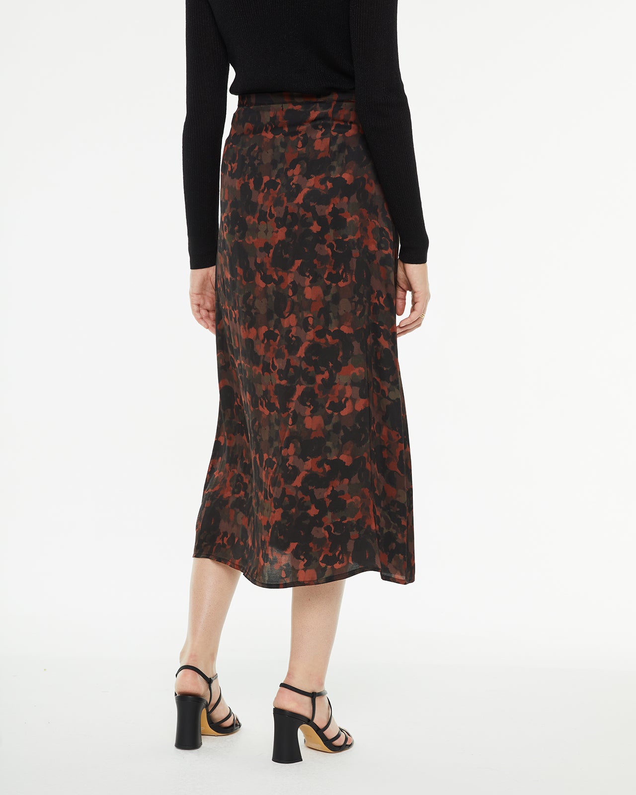 Printed flared midi skirt with invisible zipper