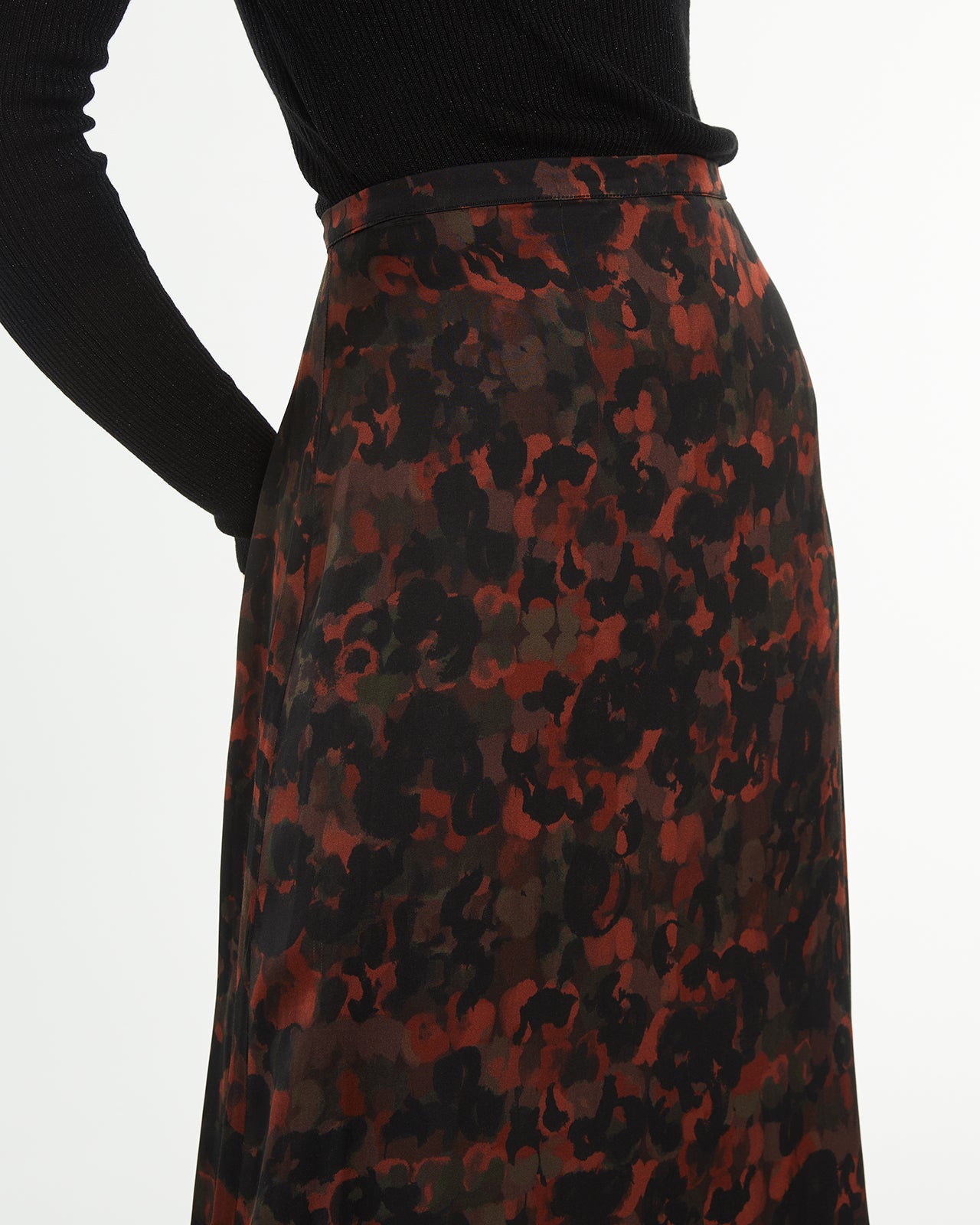 Printed flared midi skirt with invisible zipper