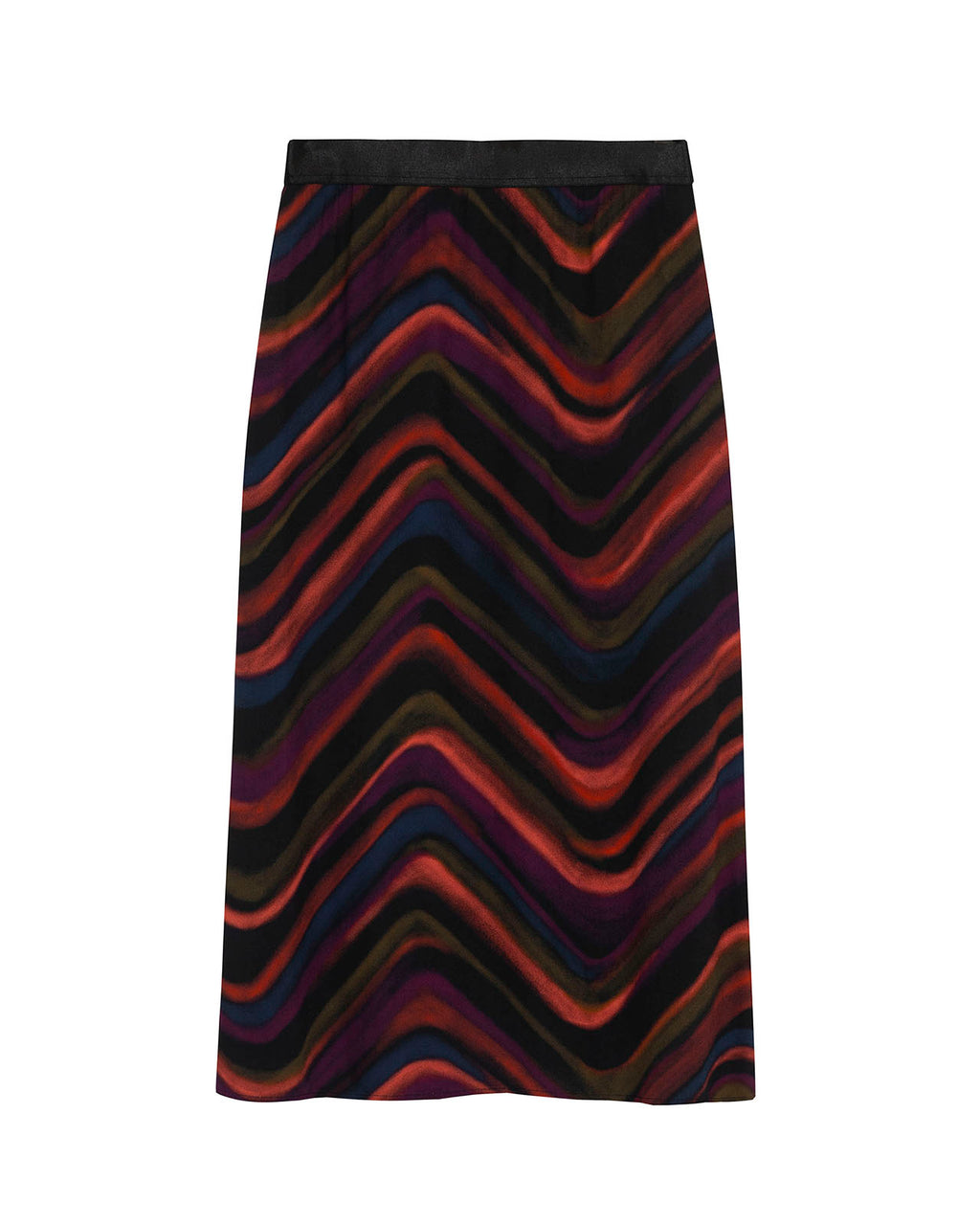 Multicolor wave print midi skirt