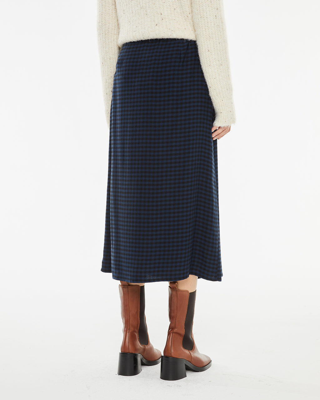 Checkered midi skirt with side seam detail and buttons