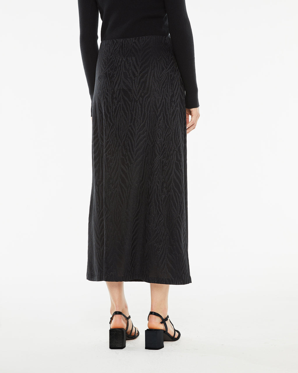 Jacquard fitted midi skirt with gathered waist