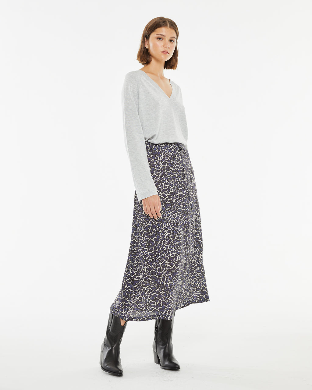 Printed midi skirt with invisible zipper