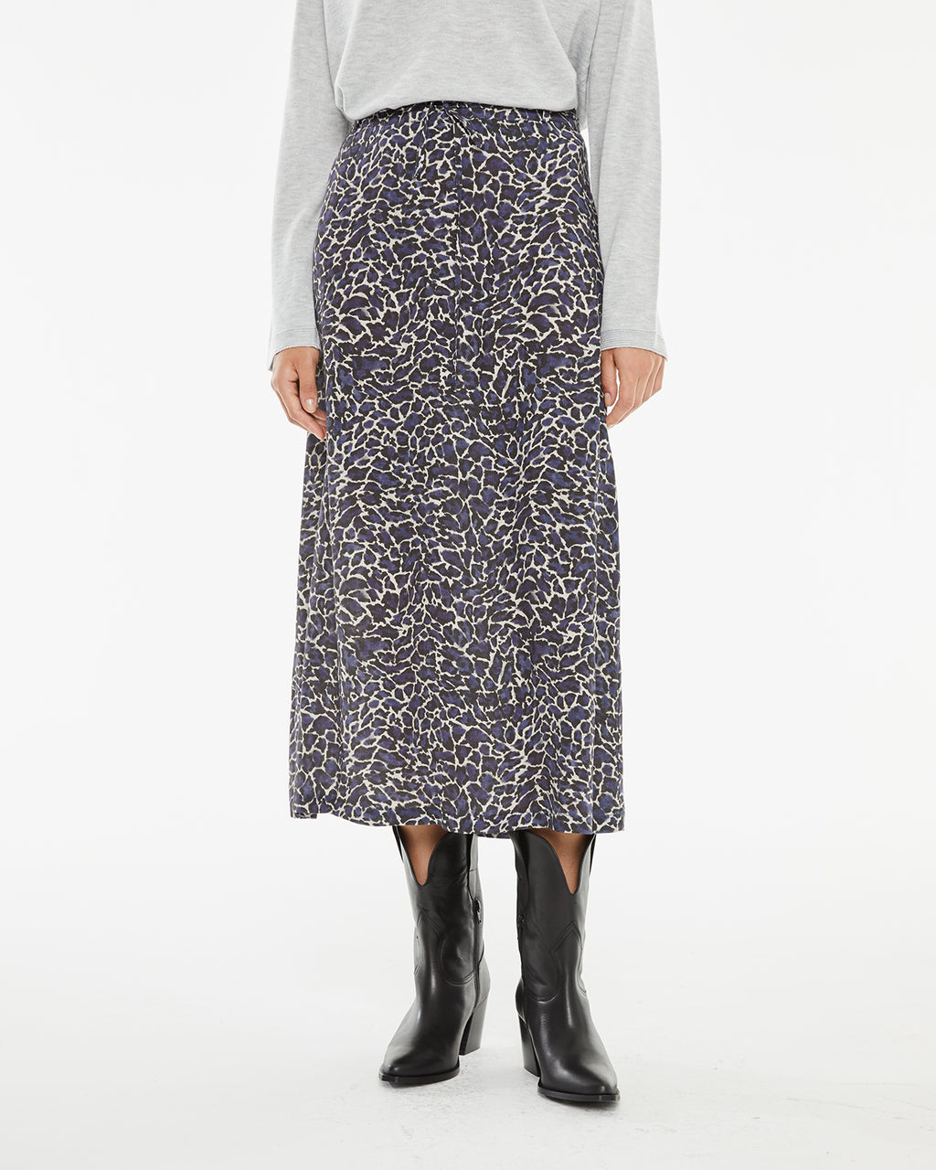 Printed midi skirt with invisible zipper