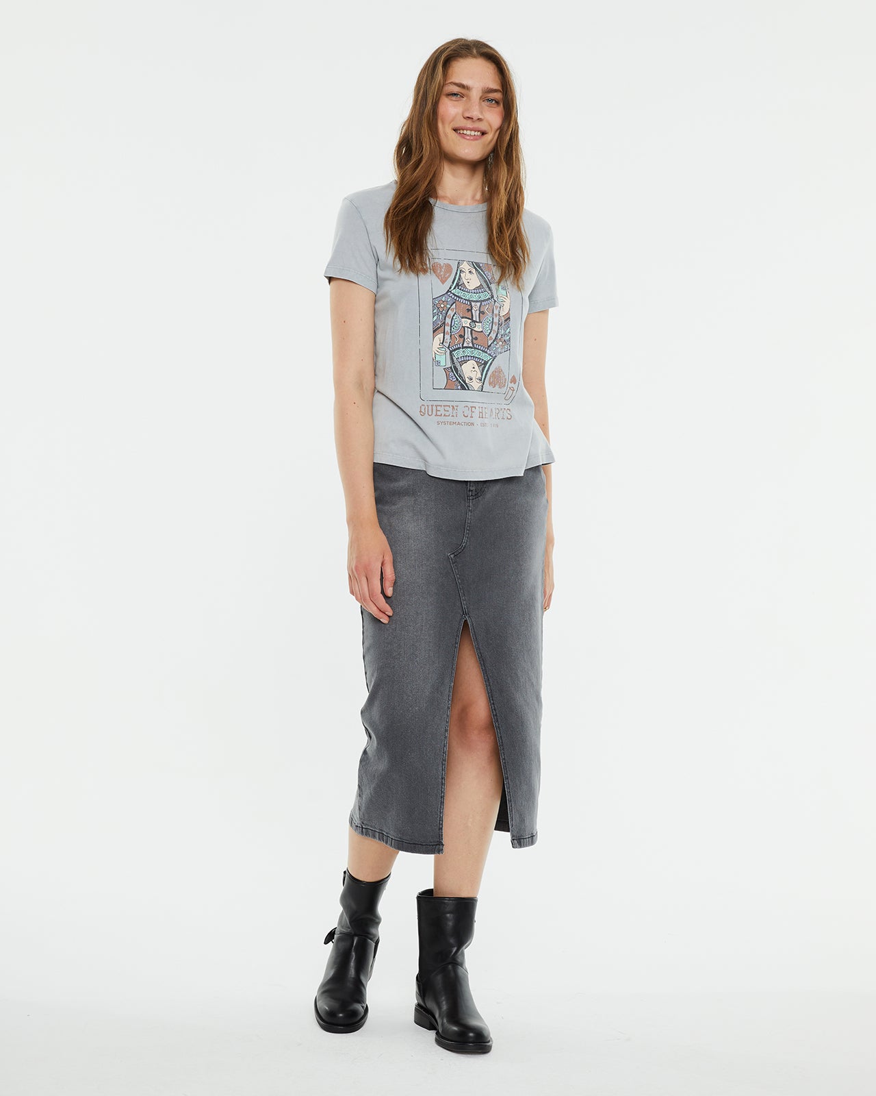 Dark gray denim midi skirt System Action