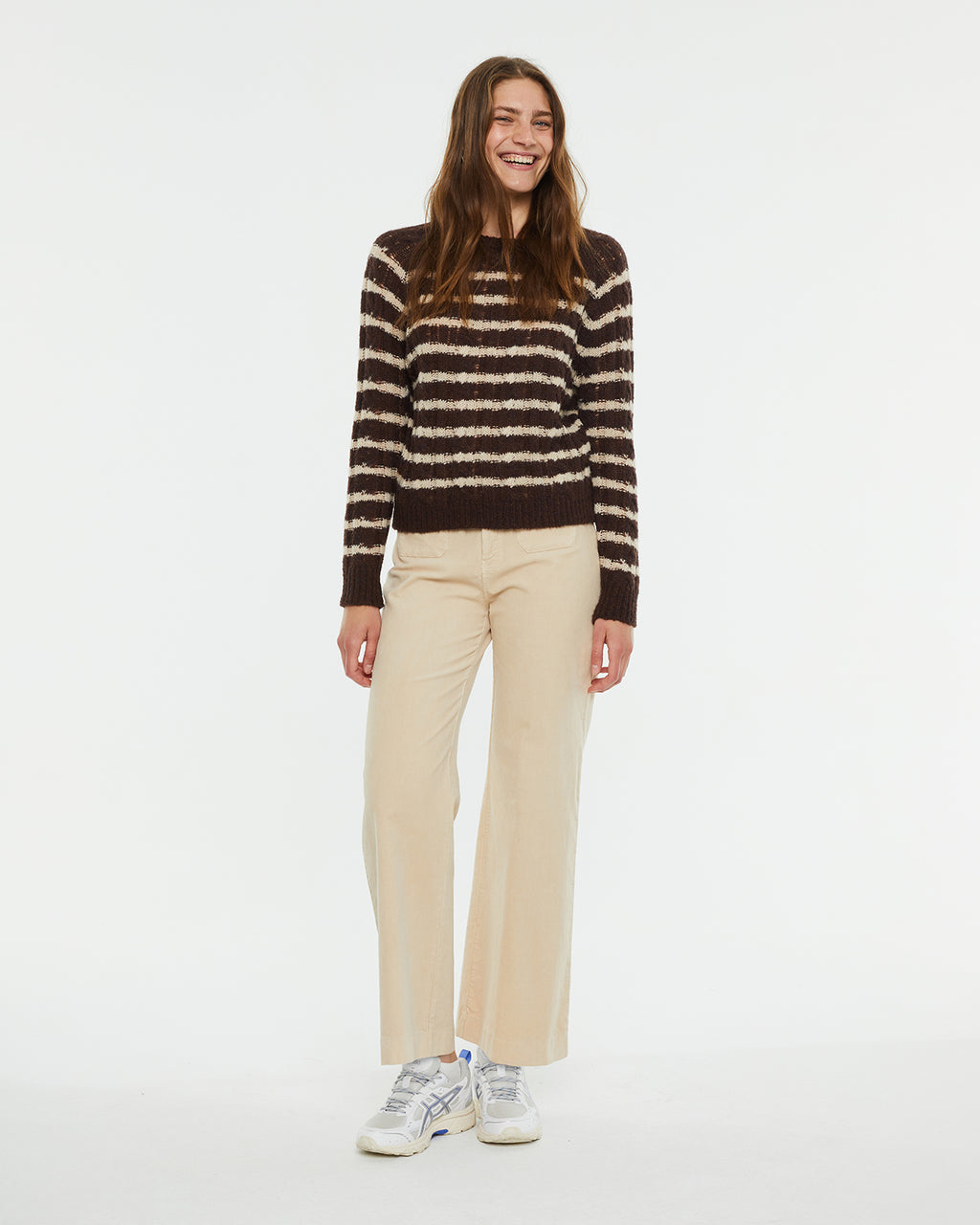 Wool sweater with arans and stripes