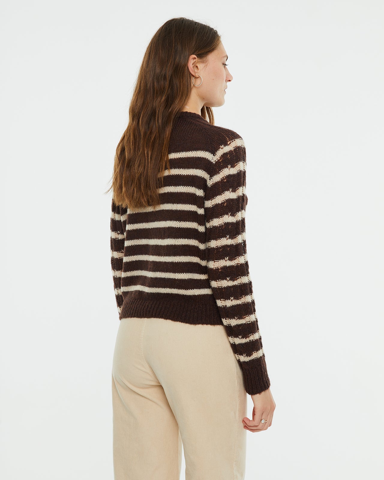 Wool sweater with arans and stripes