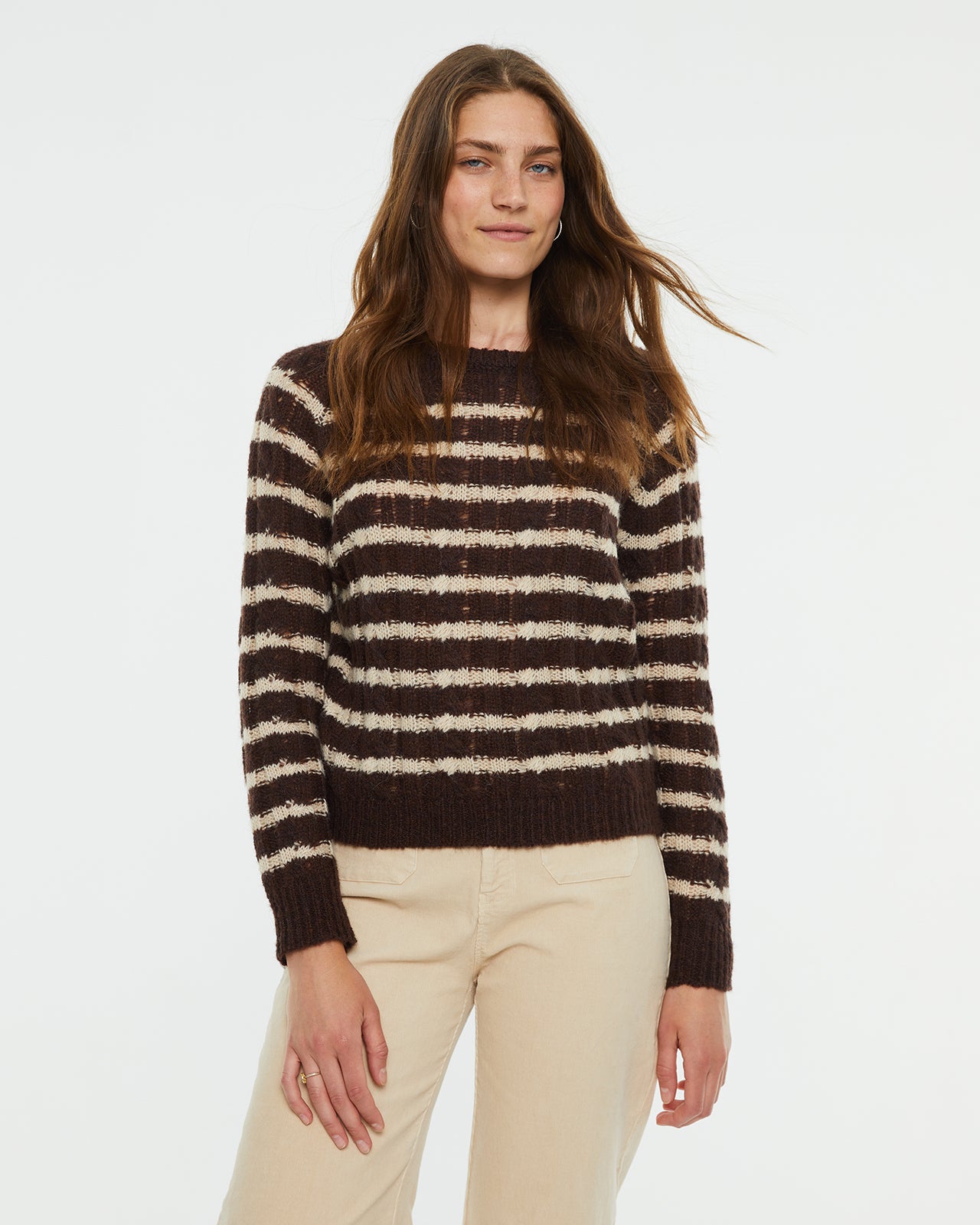 Wool sweater with arans and stripes