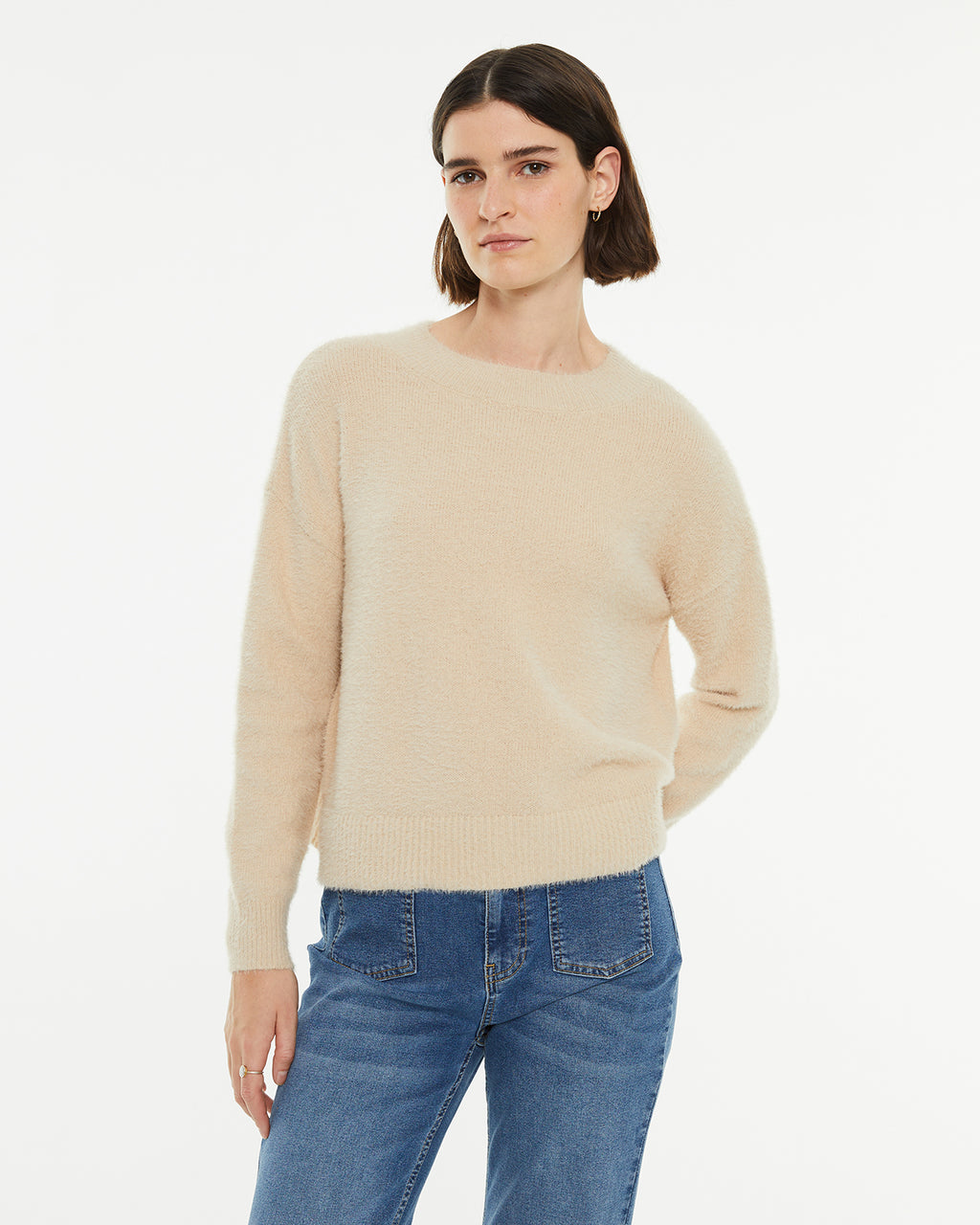 Round neck furry effect jersey