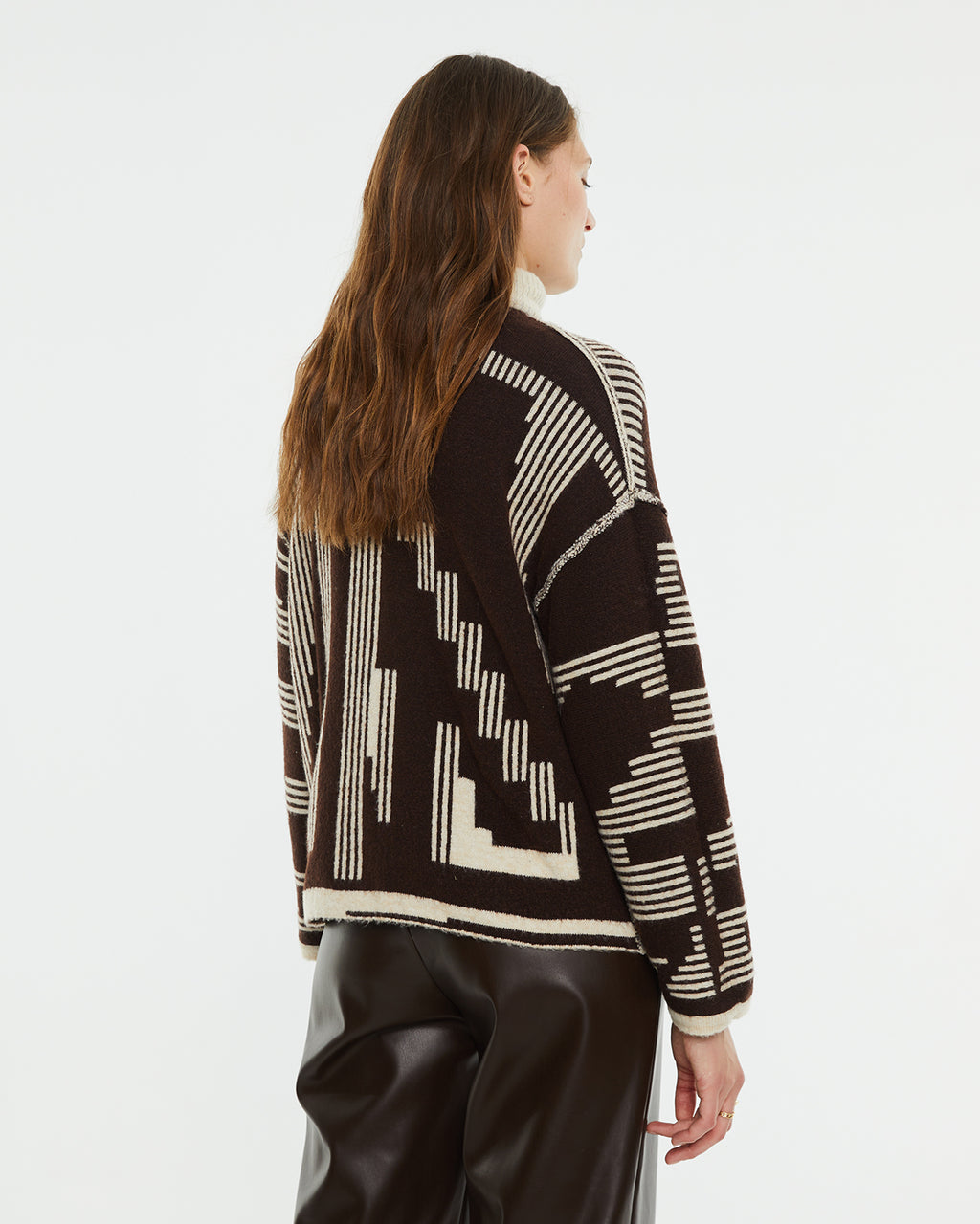 Reversible geometric jacquard turtleneck sweater