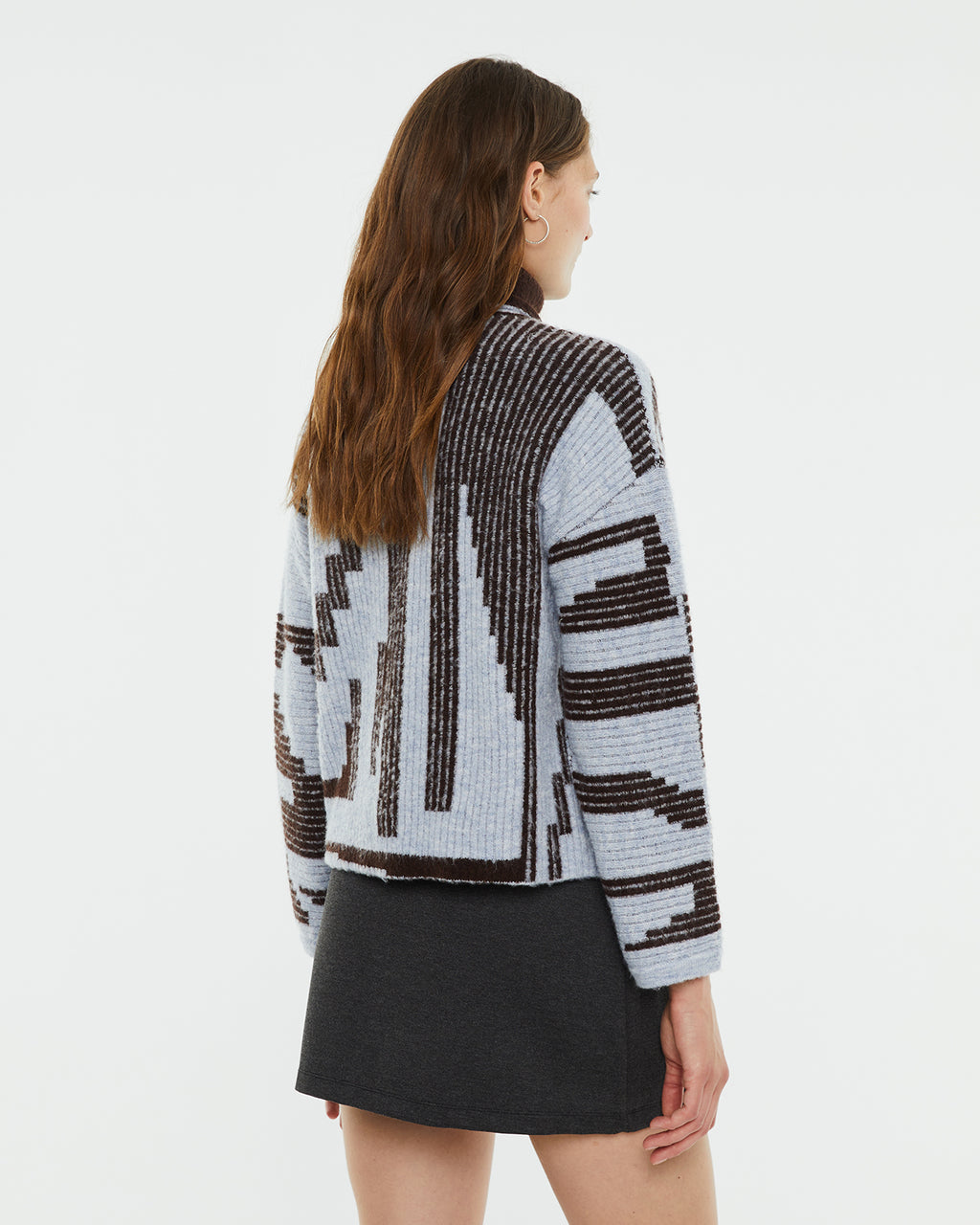 Reversible geometric jacquard turtleneck sweater