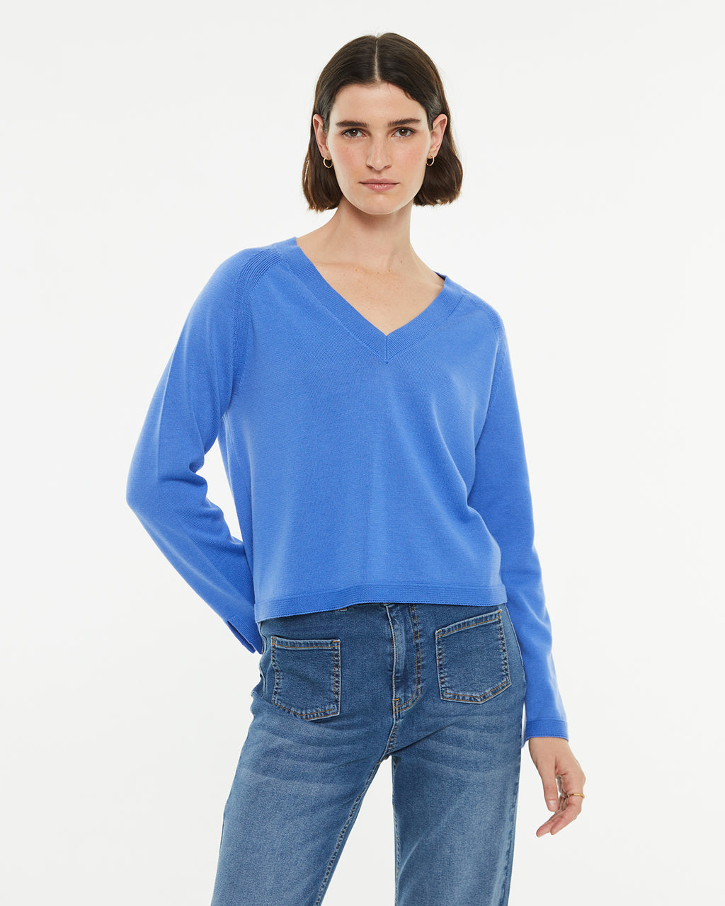 Fancy mottled yarn jersey with V-neck