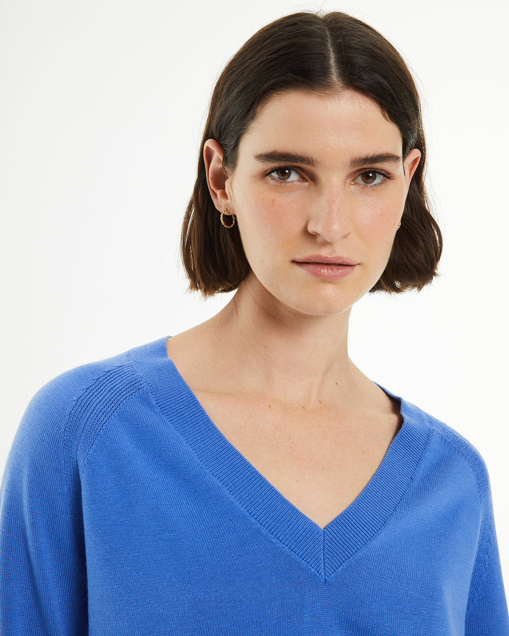 Fancy mottled yarn jersey with V-neck