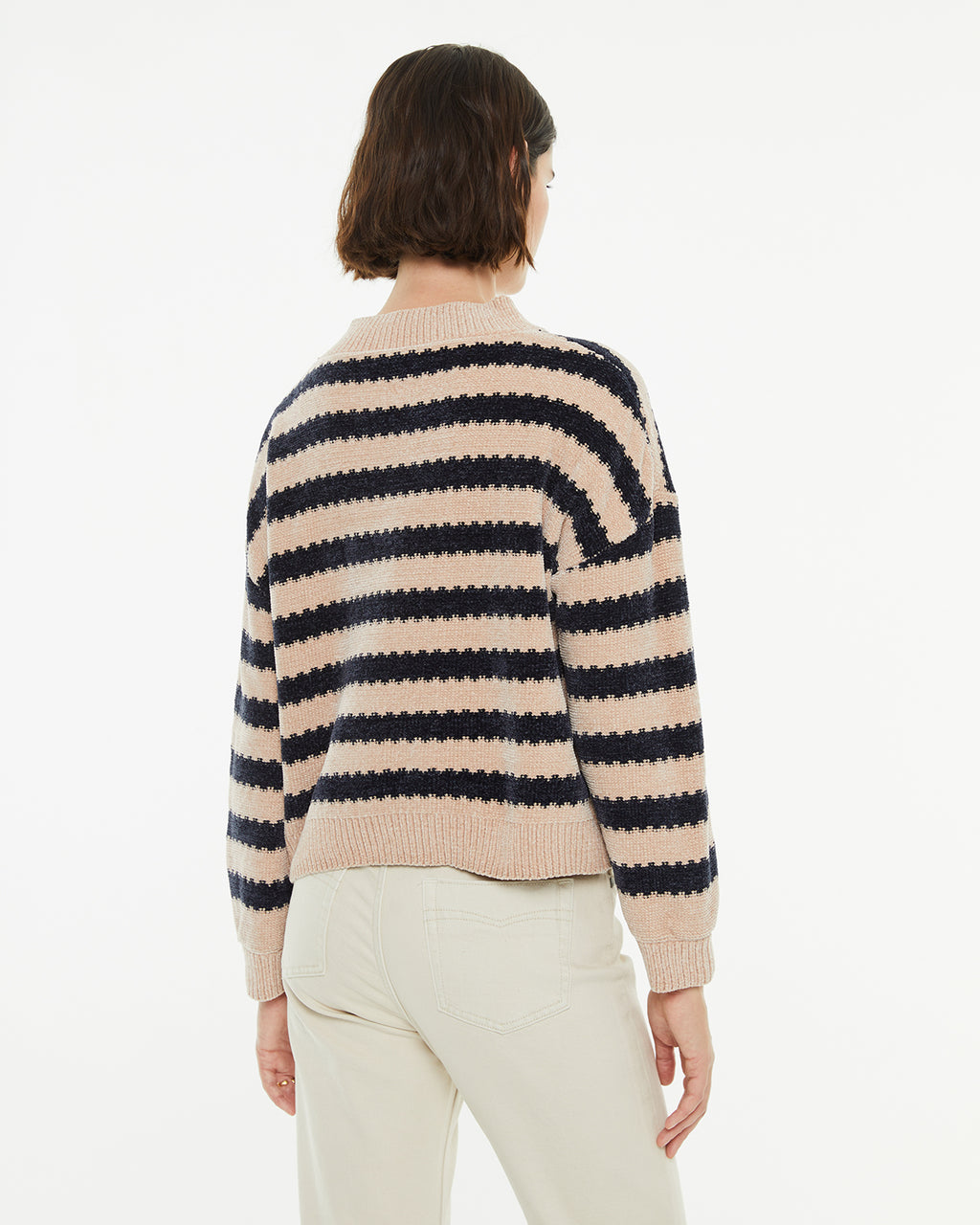 Striped velour round neck jersey