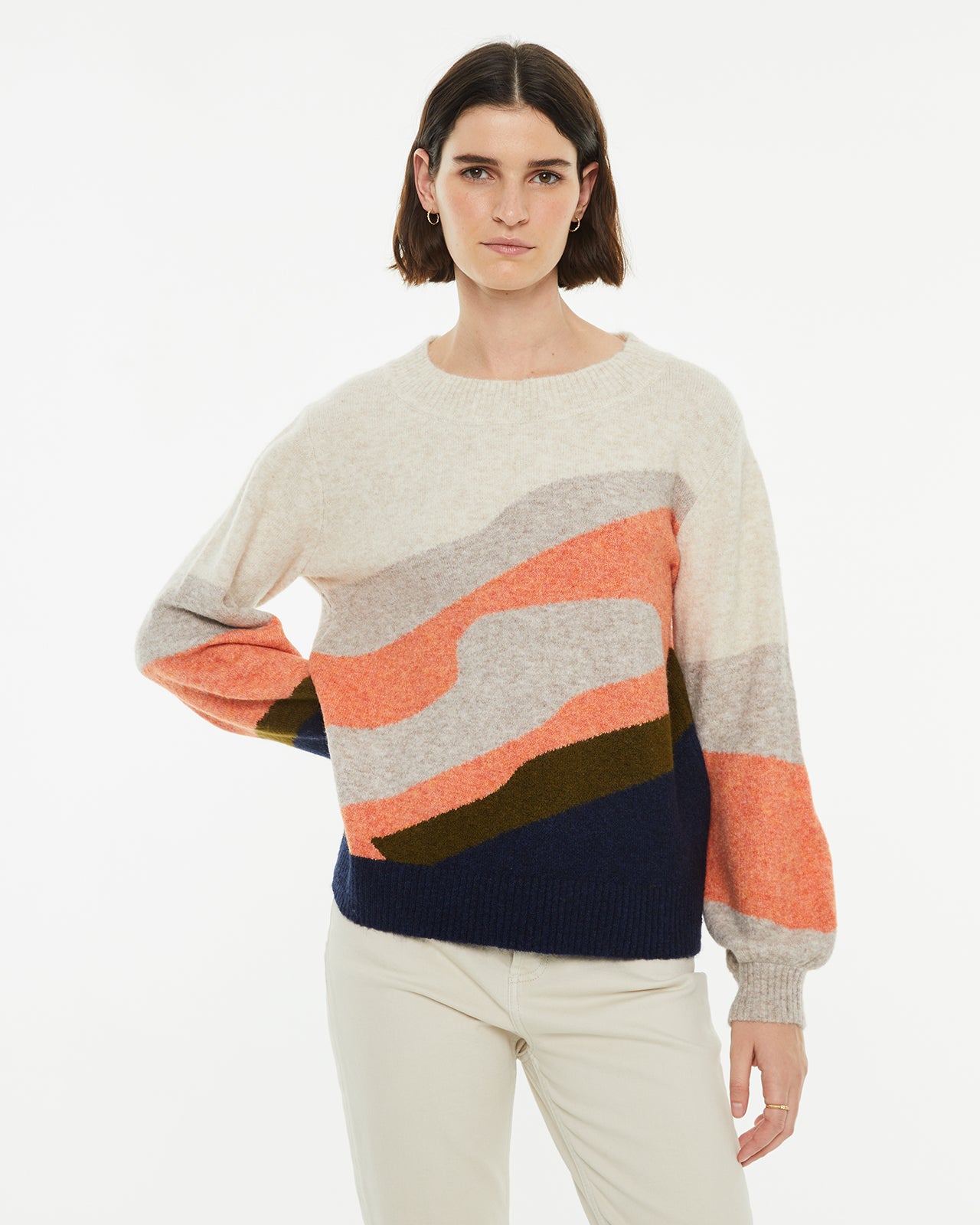 Landscape jacquard crew neck jersey