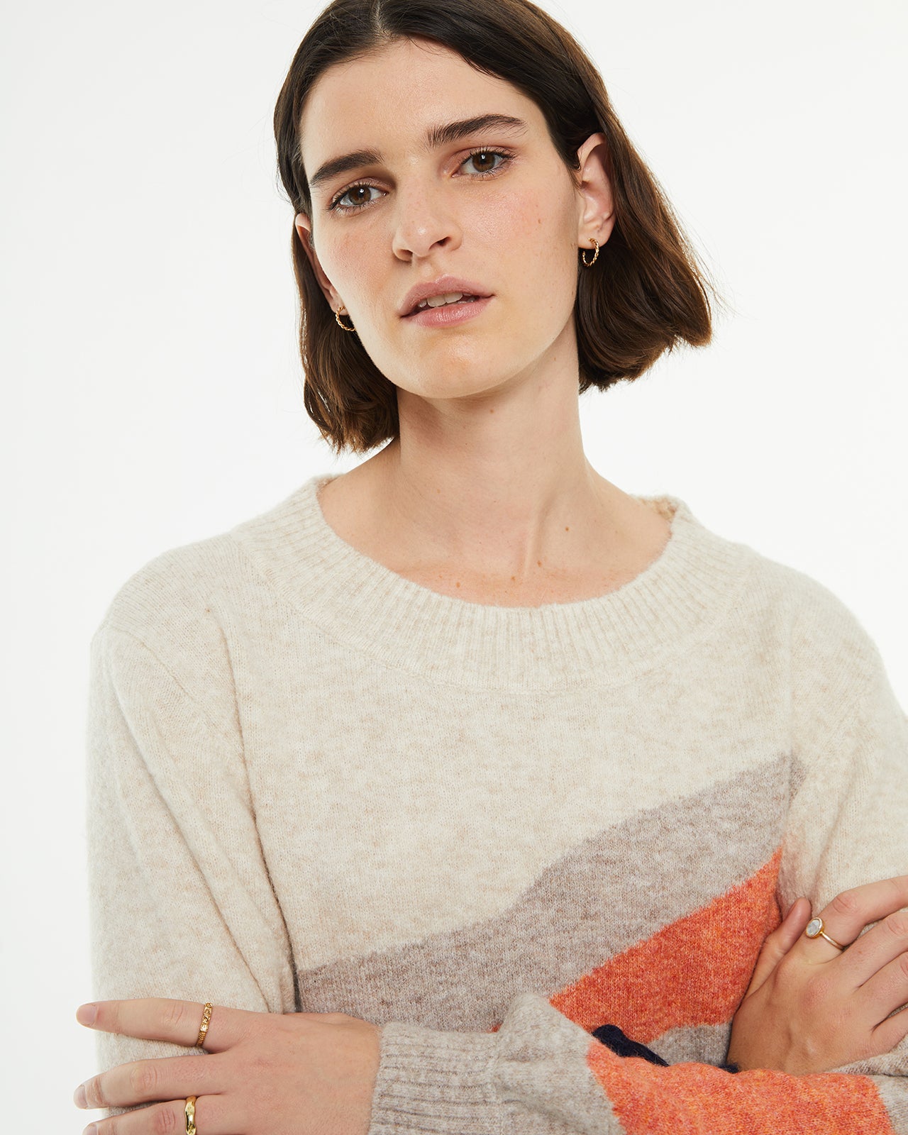 Landscape jacquard crew neck jersey