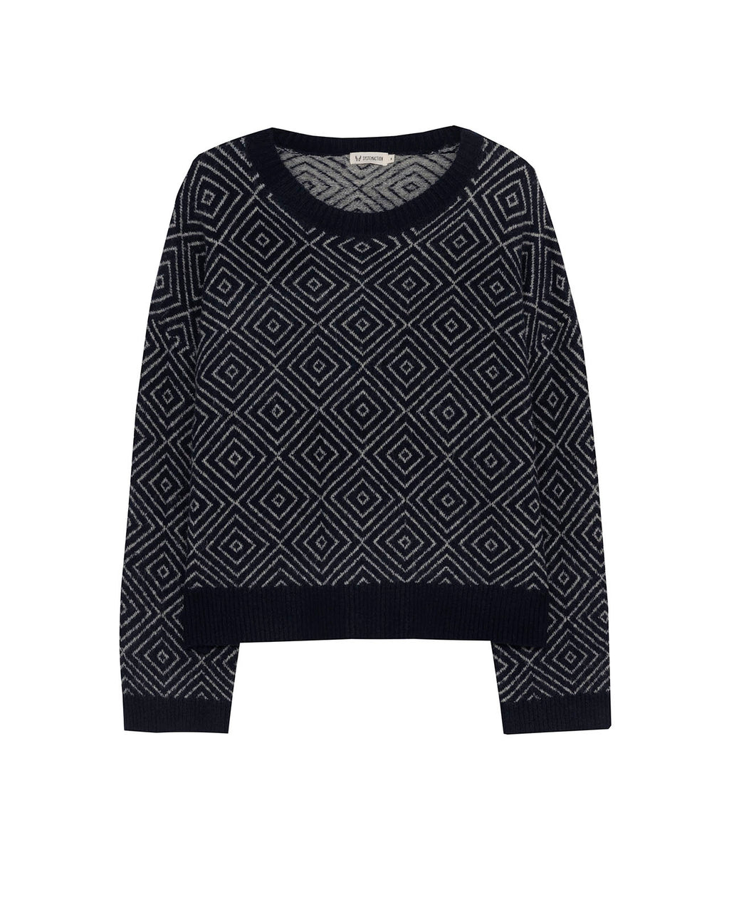 Two-tone diamond jacquard crew neck sweater