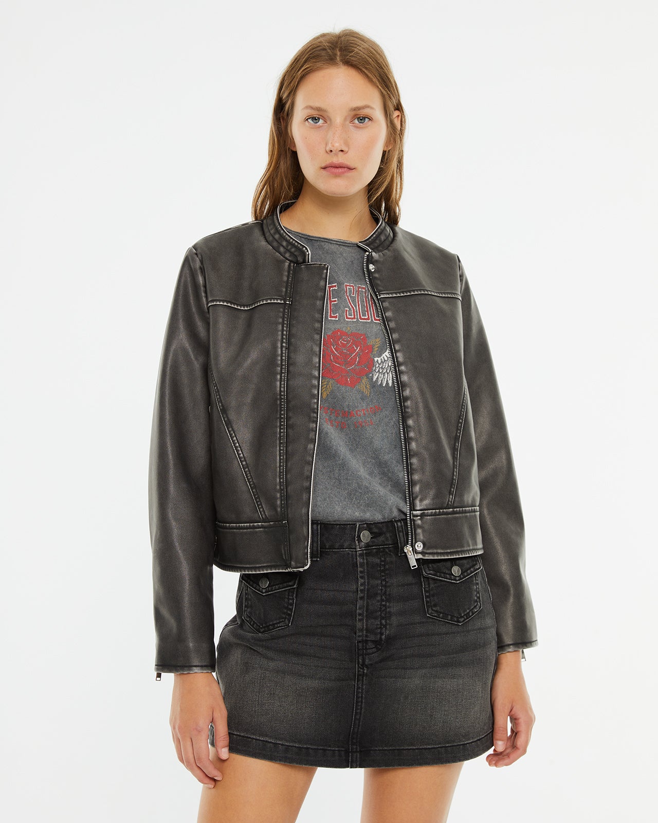 Leather effect jacket with zipper