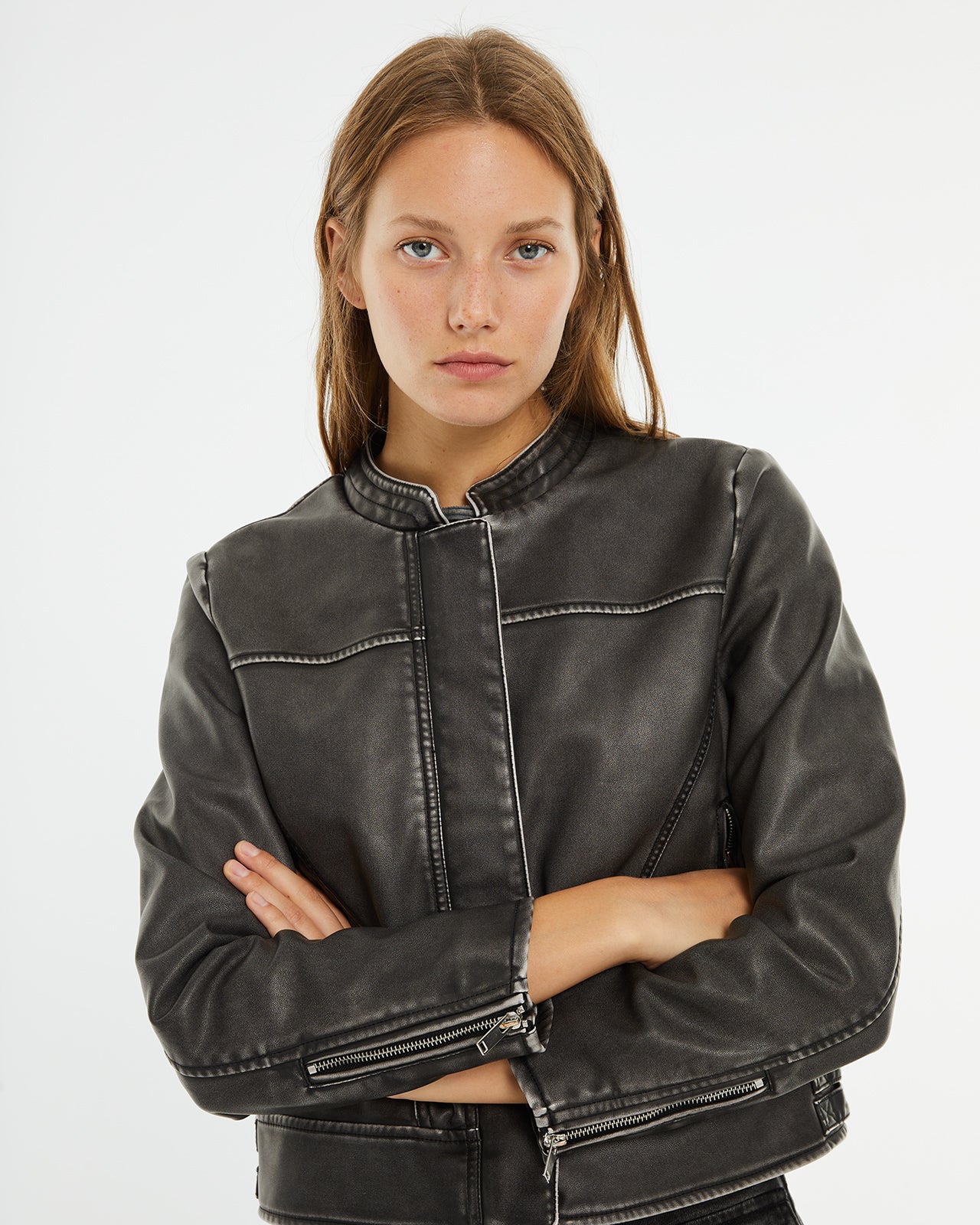 Leather effect jacket with zipper