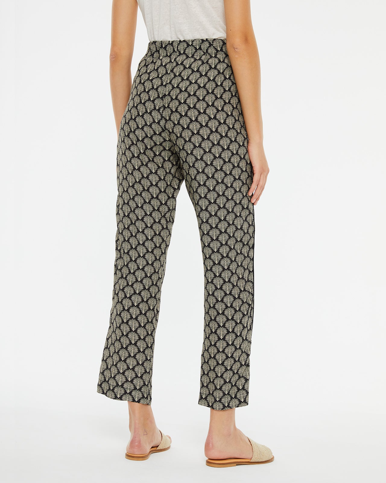 Long straight trousers with border print