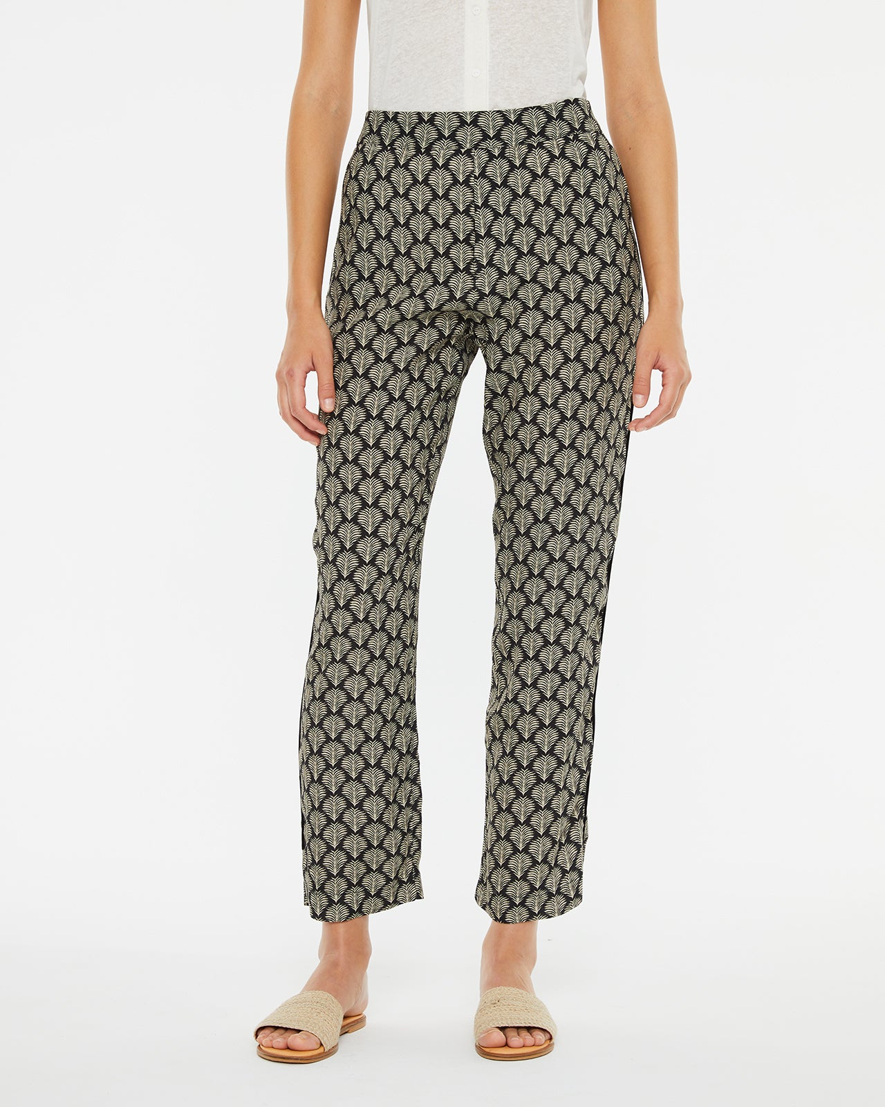 Long straight trousers with border print