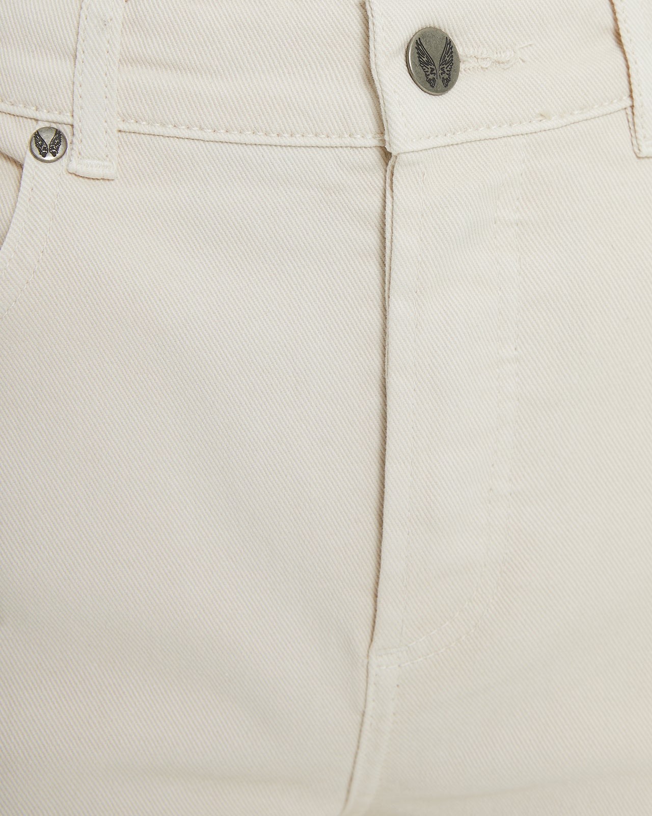 Cream-colored straight pants, mid-rise