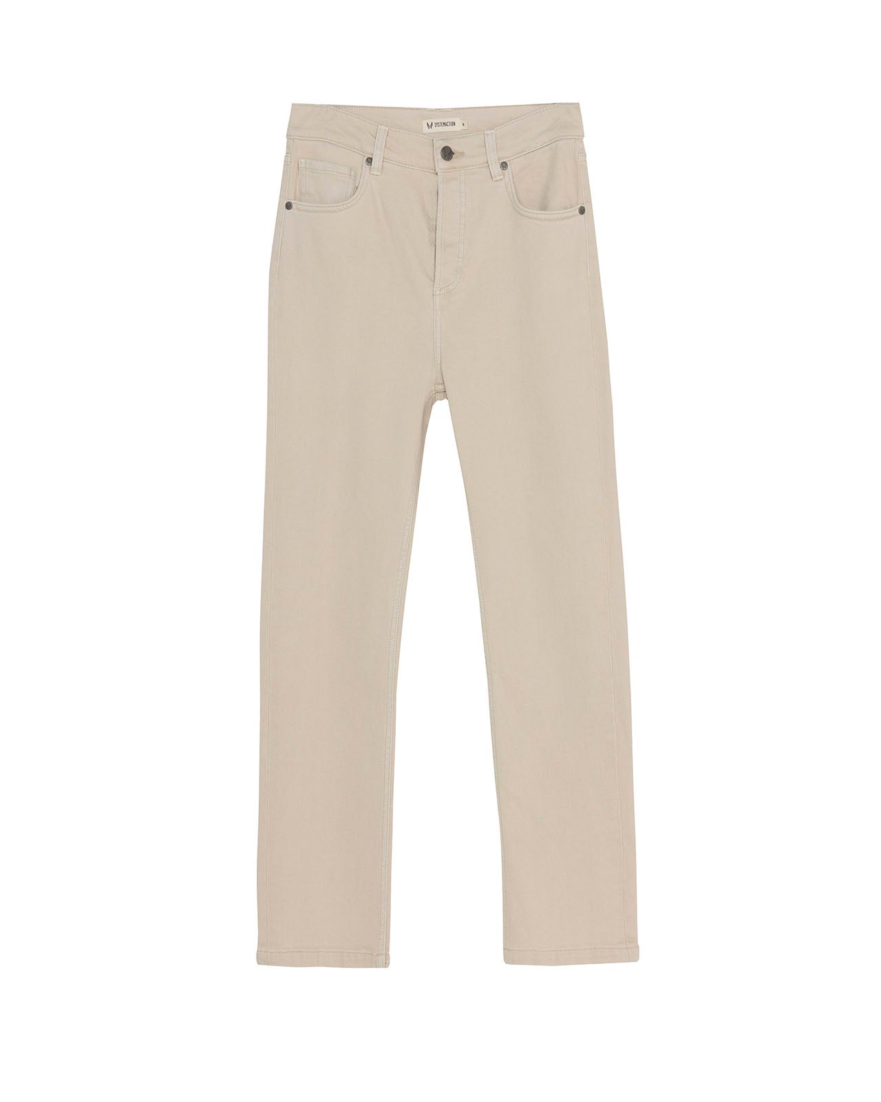 Cream-colored straight pants, mid-rise