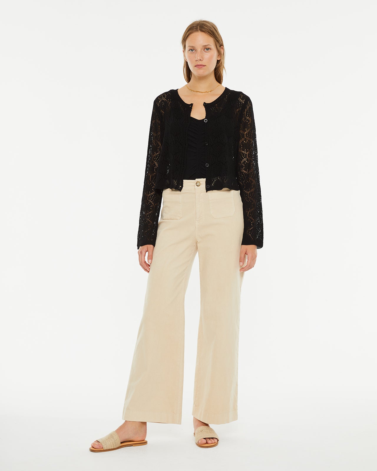 Long wide-leg trousers in stretch micro corduroy fabric