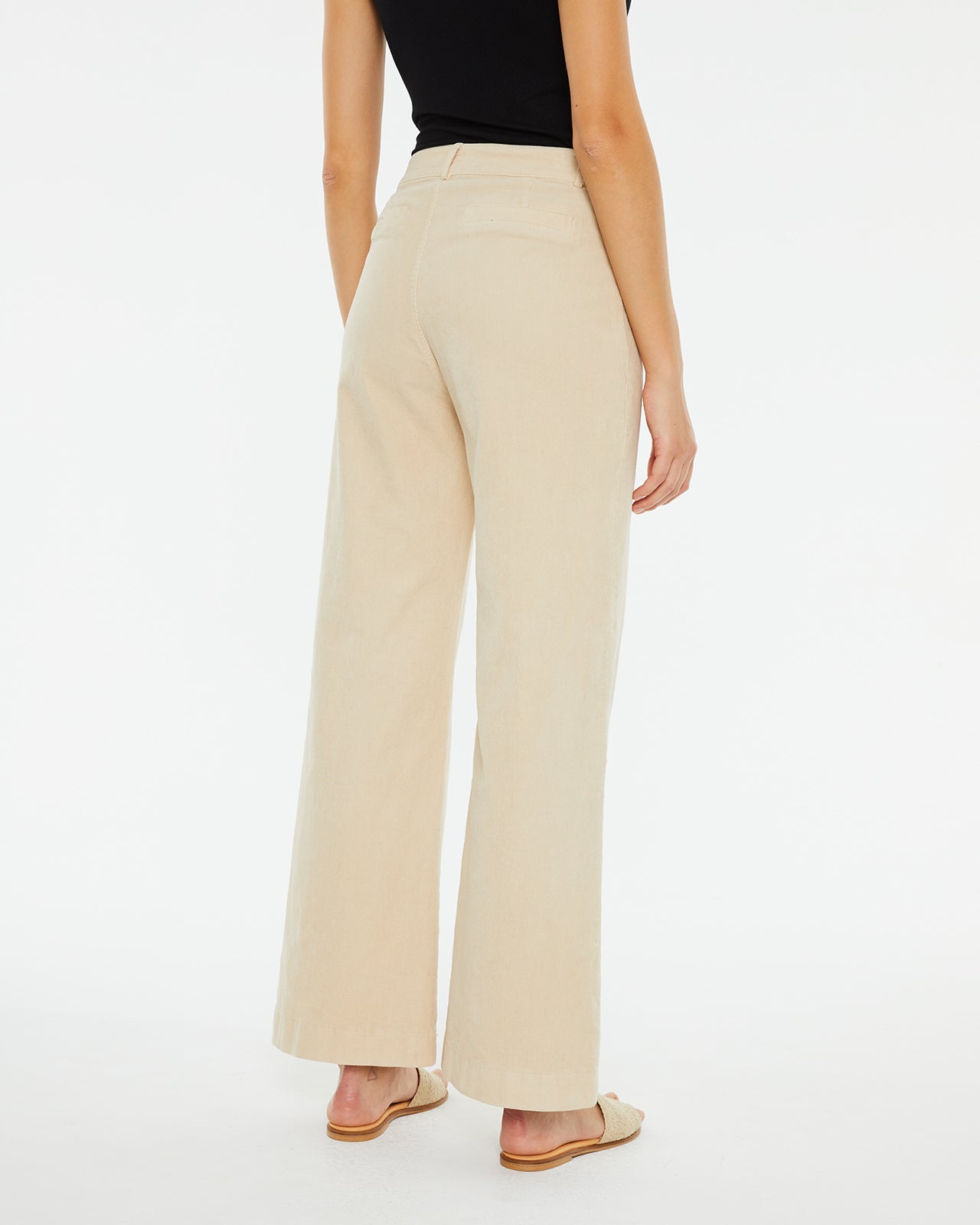 Long wide-leg trousers in stretch micro corduroy fabric