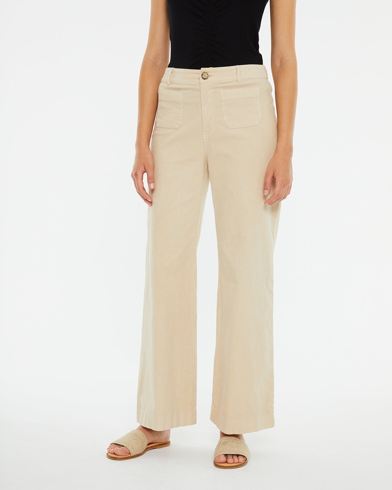 Long wide-leg trousers in stretch micro corduroy fabric