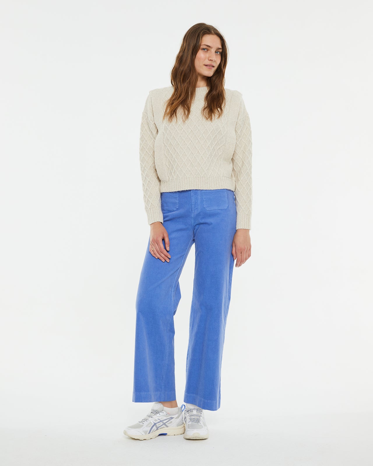 Long wide-leg trousers in stretch micro corduroy fabric