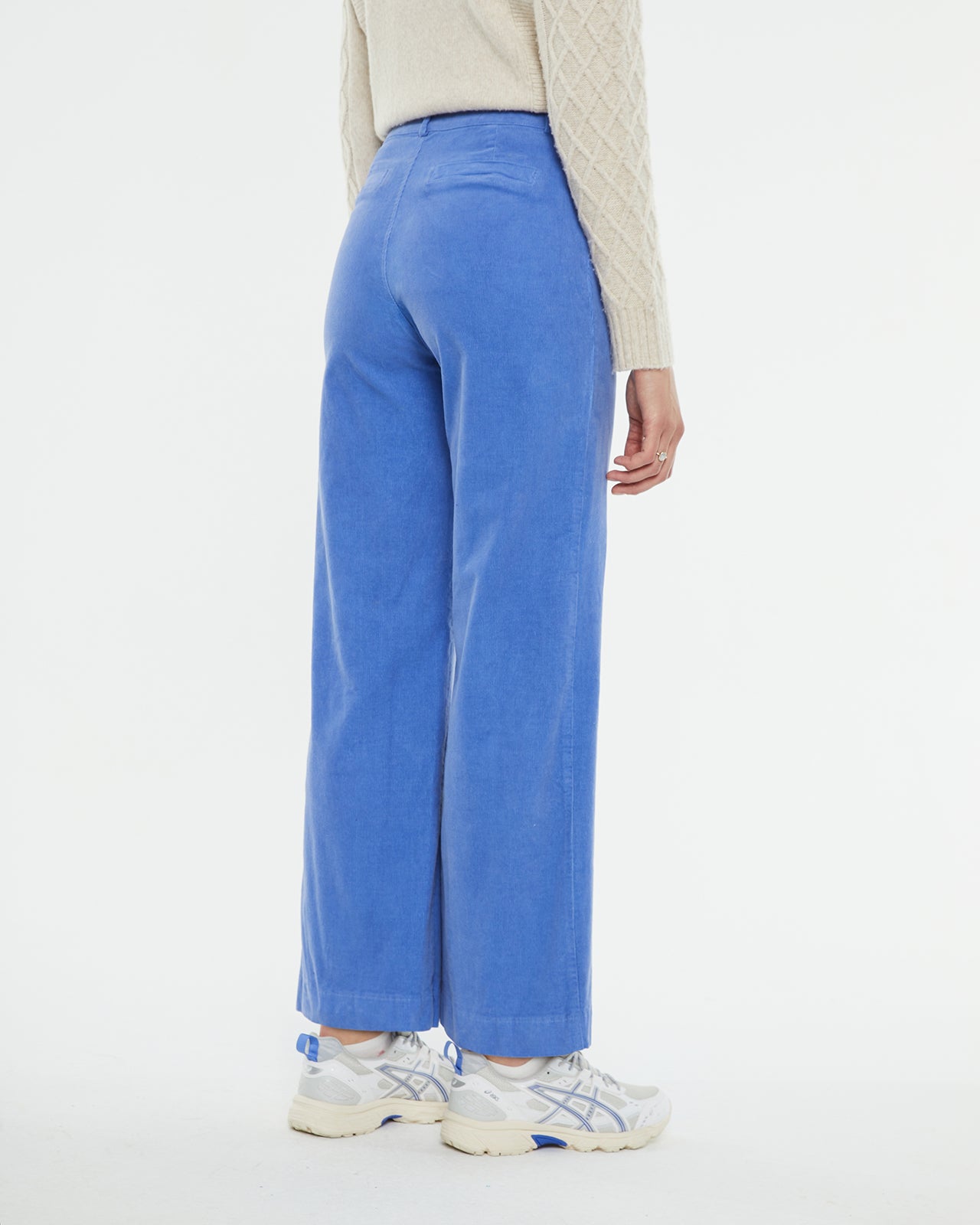 Long wide-leg trousers in stretch micro corduroy fabric